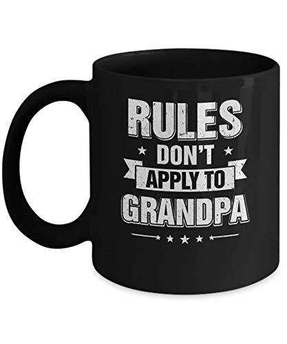 Funny Grandpa Coffee Mug 11oz - 'Grandfather Rules Don't Apply' Novelty Ceramic Cup - Perfect Gift for Father's Day, Birthday & Retirement - Great for Coffee, Tea or Hot Chocolate at Home or Office