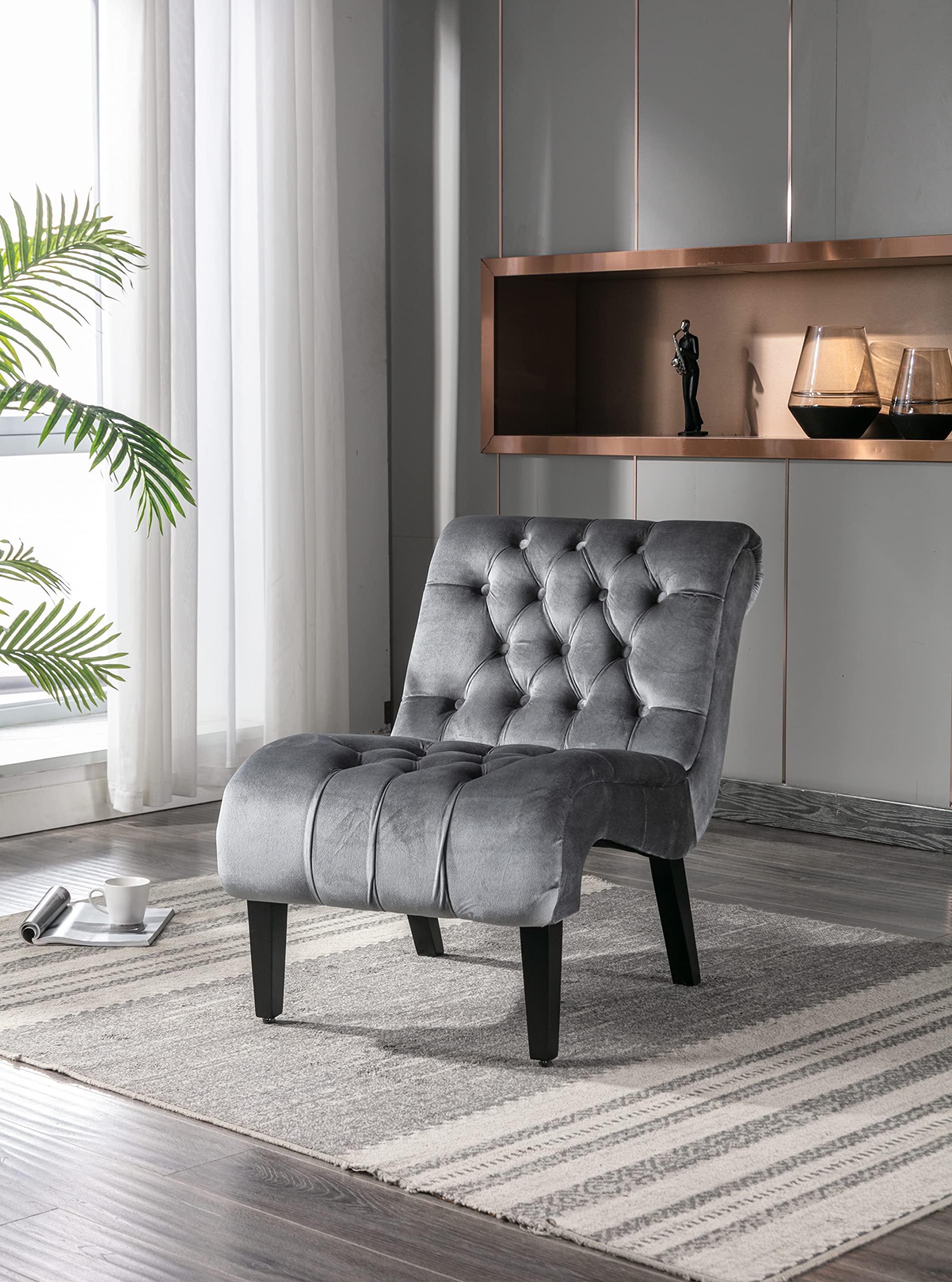 Velvet Tufted Accent Chair - Upholstered Barrel Armchair for Living Room, Bedroom & Office - Silver Square Lounge Chair for Home Decor & Relaxation | Perfect for Reading Nook, Guest Room & Cozy Corners