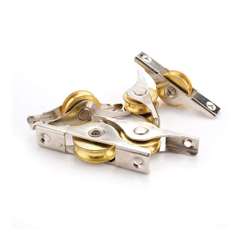 4PCS Heavy Duty Sliding Door Roller Cabinet Casters - Copper Wheel Pulley Runners for Wardrobe, Window & Furniture Hardware | Smooth Gliding for Closet Doors, Kitchen Cabinets & Office Furniture