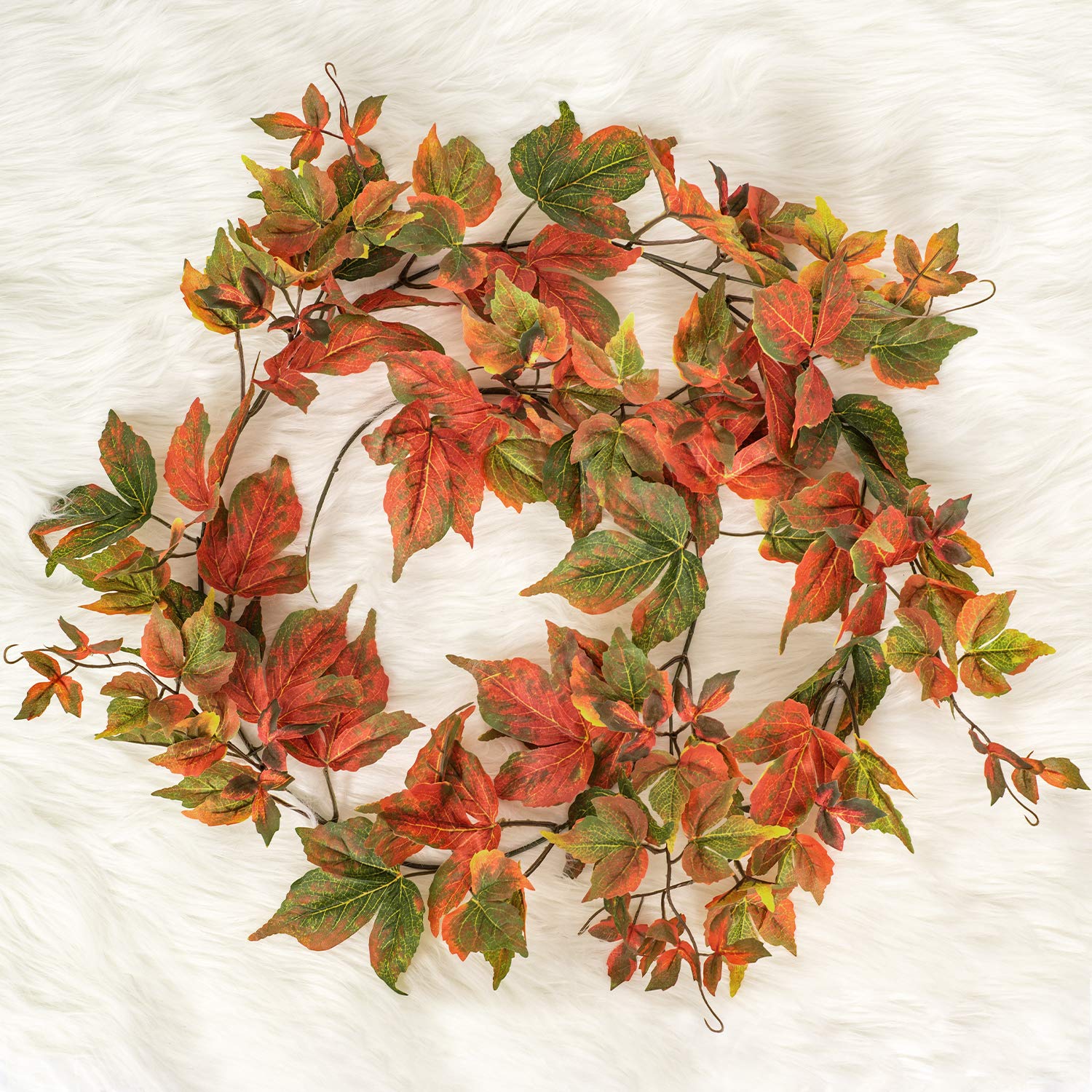Lvydec 2 Pack 6.5ft Artificial Fall Maple Leaf Garland - Autumn Foliage Decor for Home, Wedding, Party | Seasonal Table Centerpiece, Fireplace Mantel, Front Porch Decoration
