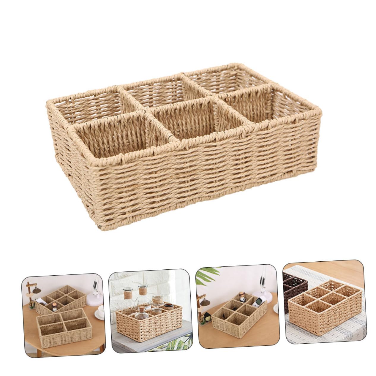 2-Pack Hexagon Grid Storage Baskets with Lids - Cloth Organizer for Jewelry, Cosmetics & Desk Accessories | Seaweed Woven Decorative Bin for Bathroom Shelf, Vanity & Home Organization (Khaki Iron)