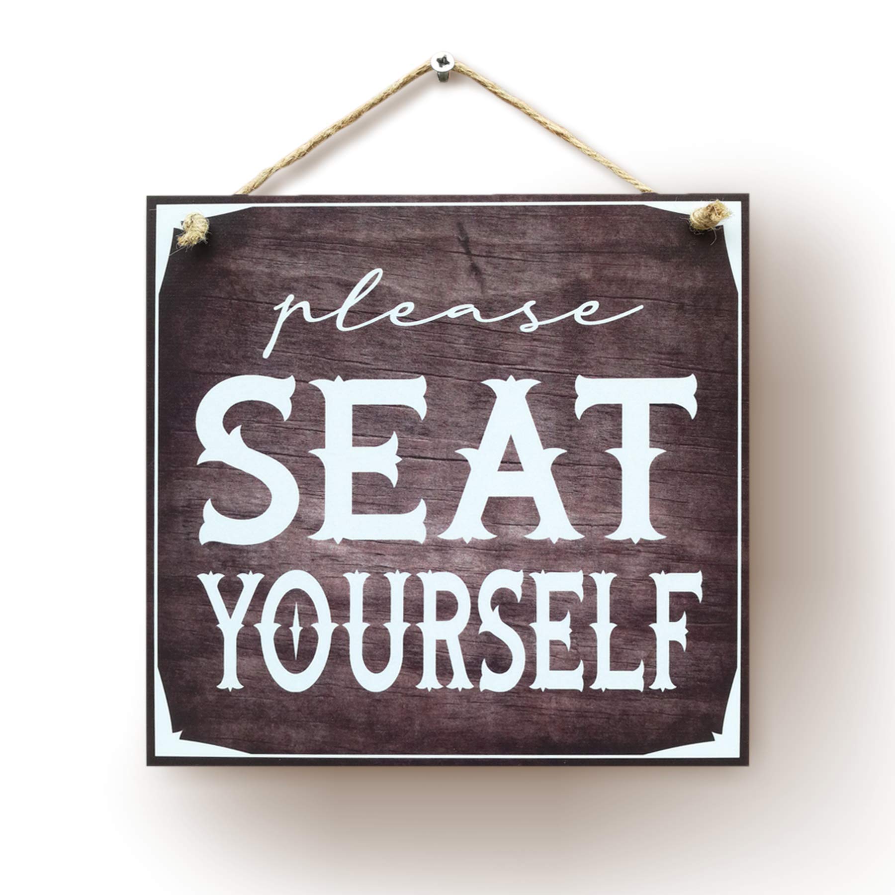 CARISPIBET Please Seat Yourself Sign - Rustic Home Decor Bathroom Door Hanger, 8x8 Inch Wooden Plaque for Farmhouse & Casual House Décor - Perfect for Bathroom, Bedroom, or Entryway Decorations