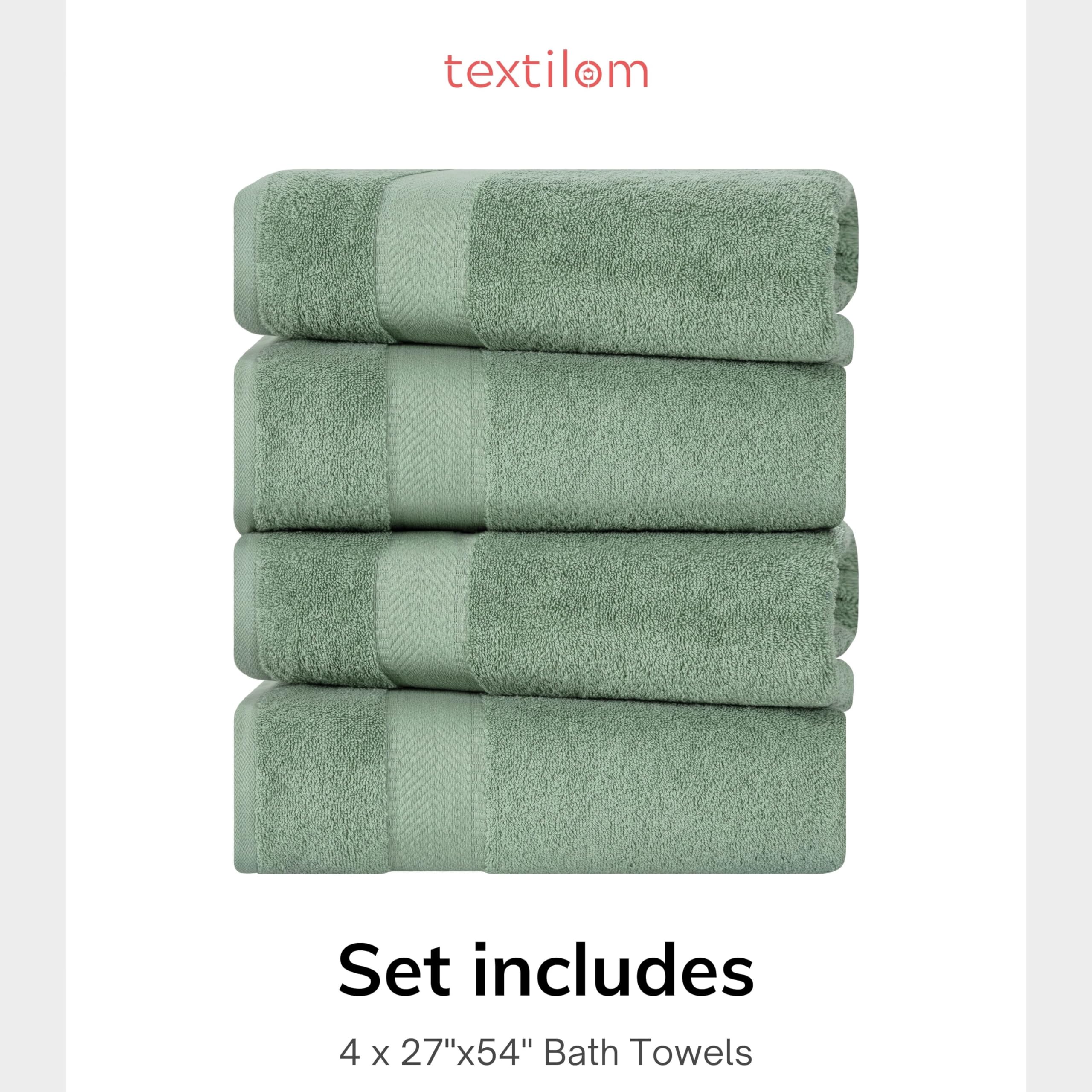 Luxury 100% Turkish Cotton Bath Towel Set of 4 - Ultra Soft, Highly Absorbent & Quick Dry - 27x54 Inches Spa & Hotel Quality Bath Towels for Bathroom - Perfect for Home, Gym & Vacation Use - Green
