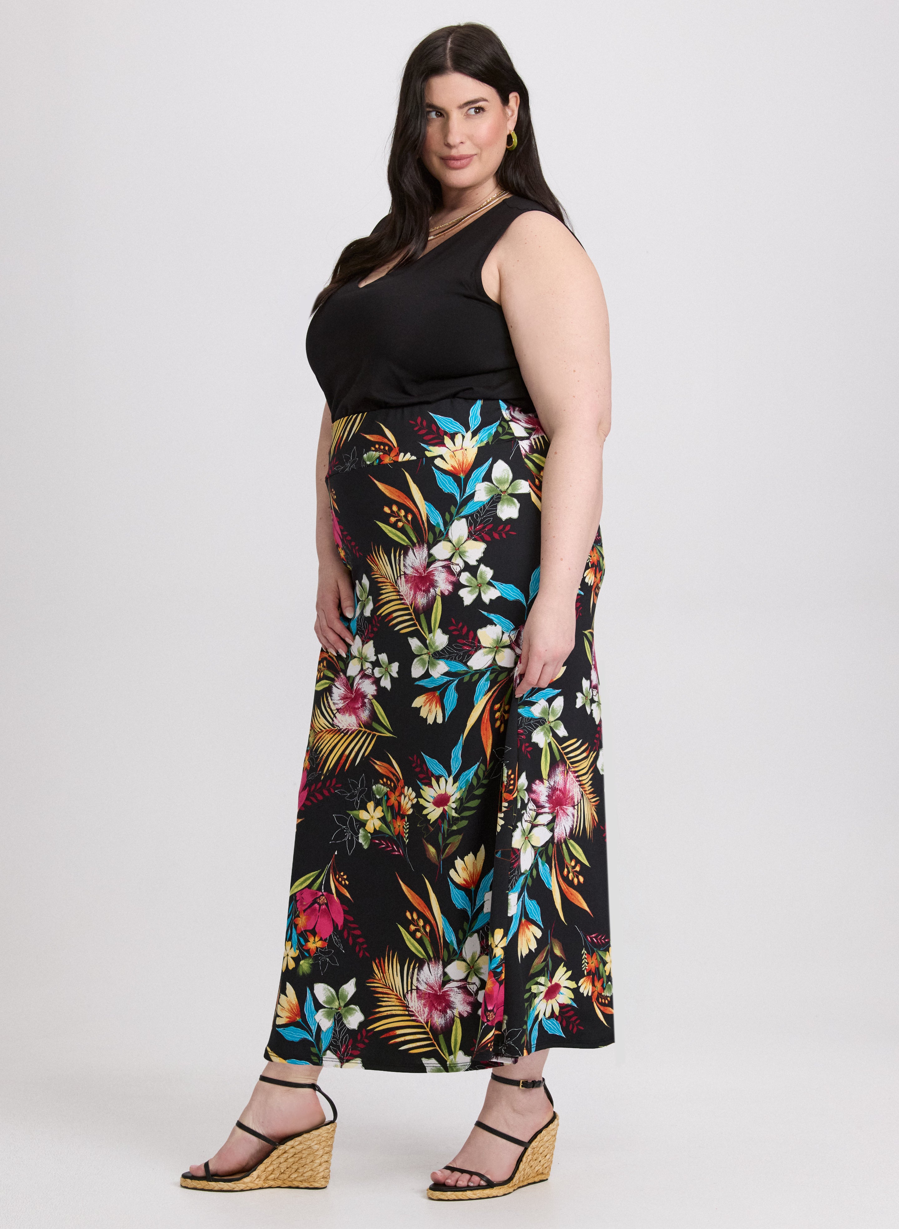 Floral Jersey Skirt for Women - Soft Stretchy Summer Midi Skirt with Elastic Waist | Perfect for Beach, Vacation & Casual Outfits
