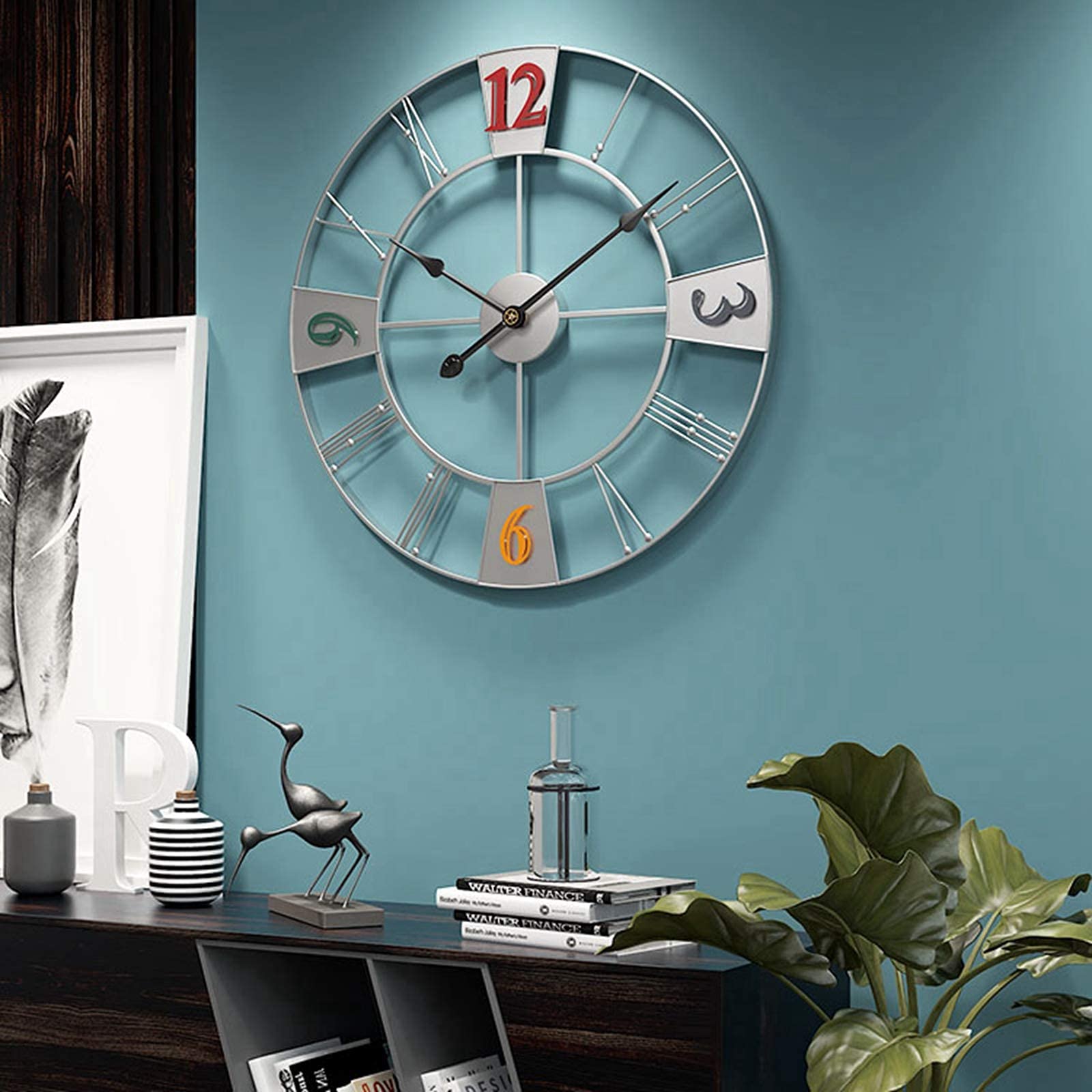 23 Inch Large Retro Outdoor Garden Wall Clock - Waterproof Wrought Iron Roman Numerals - Silent Quartz Movement - Perfect for Patio, Backyard, and Indoor Decor