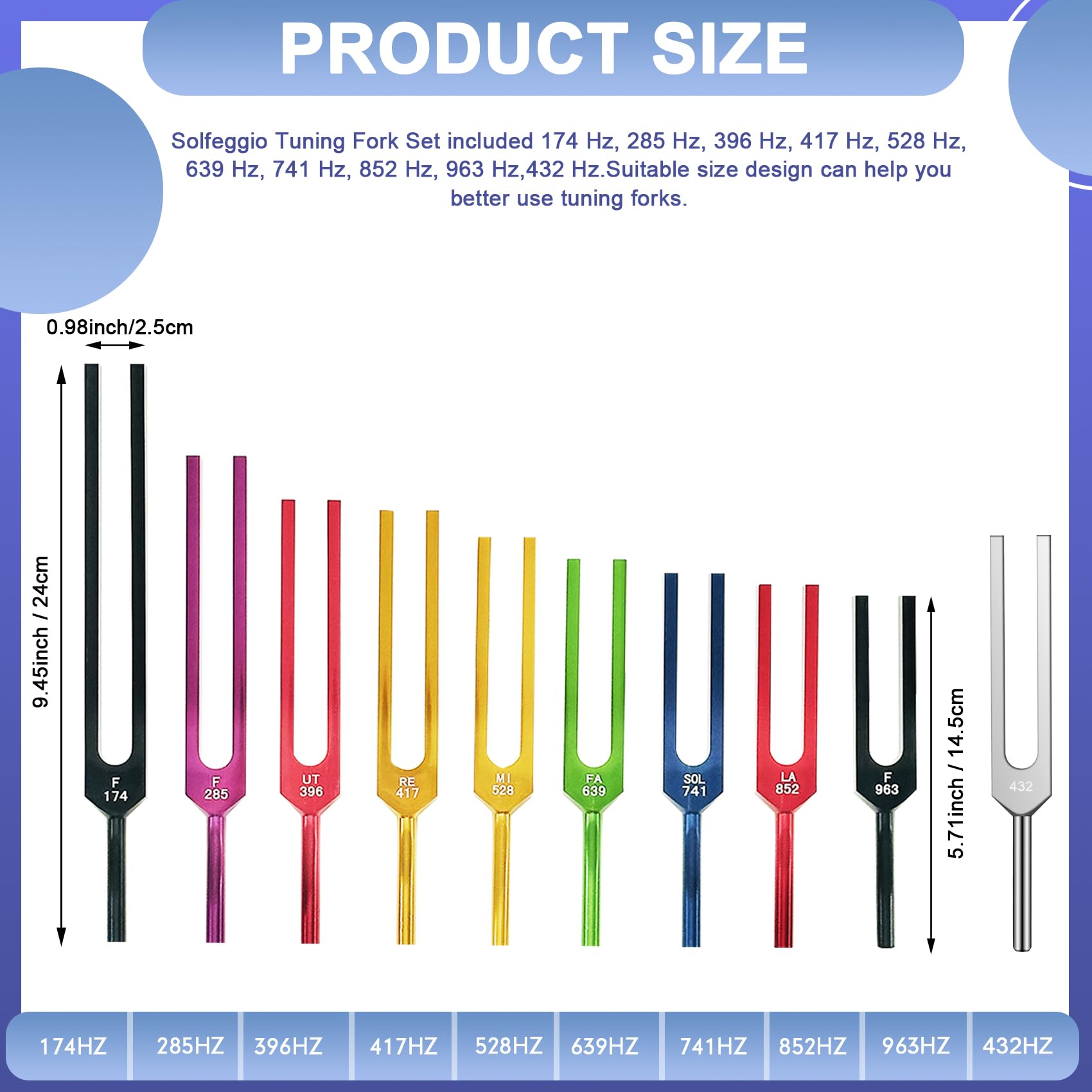 Solfeggio Tuning Fork Set - 10 Pack for Sound Healing Therapy, Chakra Balancing, Yoga Meditation & Stress Relief | Perfect for Energy Work, Reiki Sessions & Holistic Wellness Practices