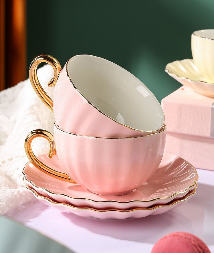 Elegant Macaron Ceramic Coffee Mugs & British Tea Cups Set - Creative Bone China Porcelain Tea Cup with Saucer - Perfect Birthday Gift for Tea Lovers - Ideal for Afternoon Tea, Coffee Break & Home Decor