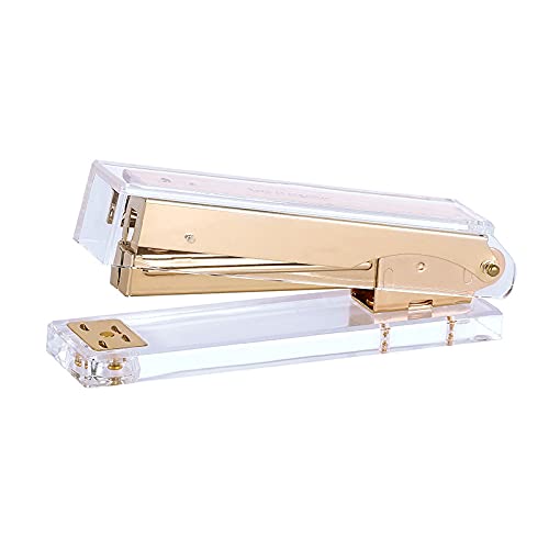 Gold Clear Acrylic Desktop Stapler - Heavy Duty Office & School Supplies, Home Stapler for Standard Staples - Perfect for Paperwork, Documents, Crafting & Organization