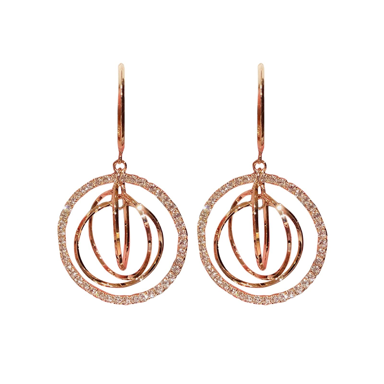 Geometric 3 Layer Circle Rhinestone Earrings - Gold & Silver Dangle Earrings for Women - Elegant Wedding Jewelry Gift for Her - Perfect for Parties, Date Nights & Special Occasions