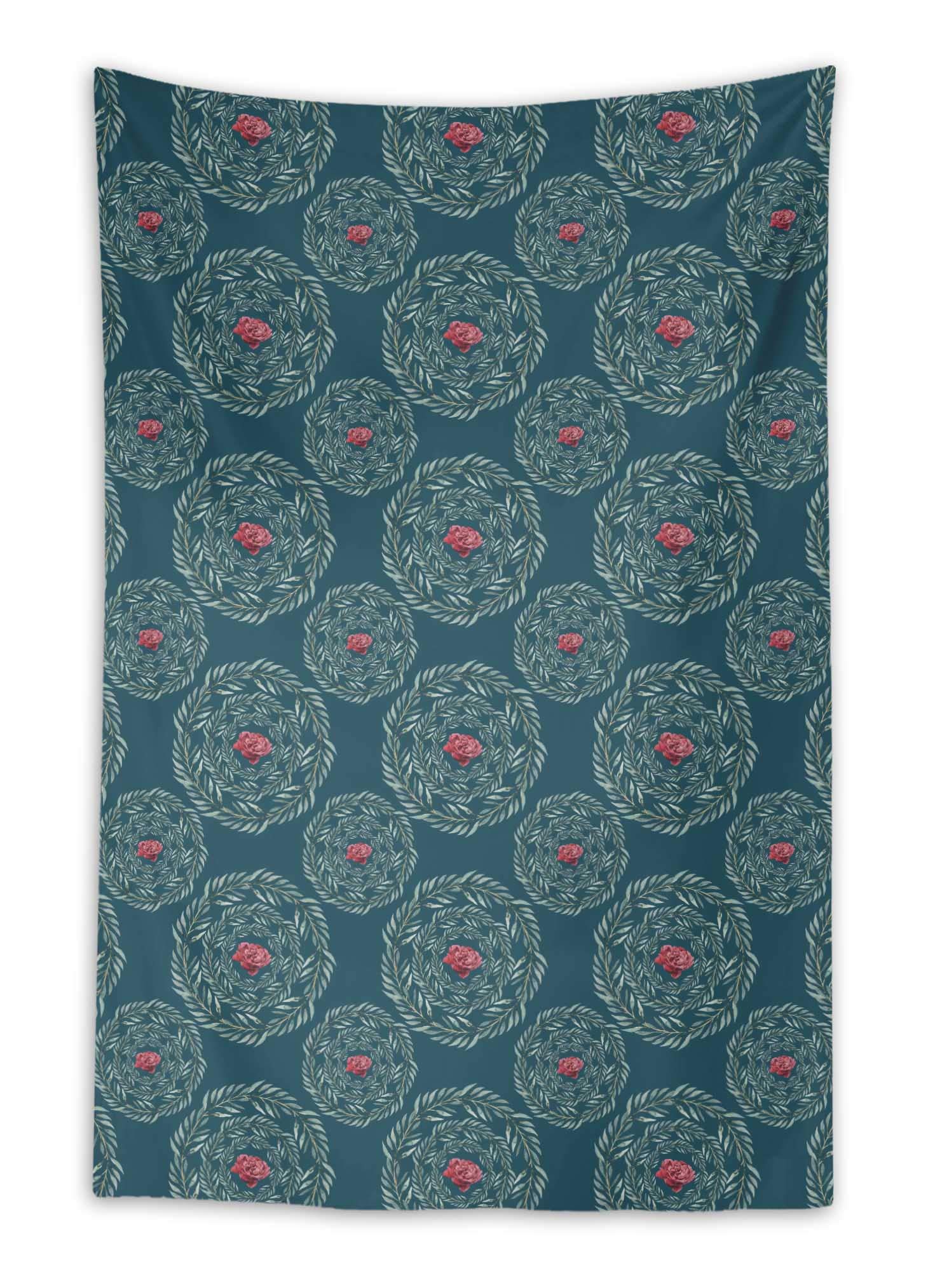 Blue Ranunculus & Laurel Leaves Printed Wall Hanging Tapestry - 58x80 Inch Boho Home Decor for Bedroom, Living Room & Dorm Room - Lightweight Fabric Art for Wall Decor