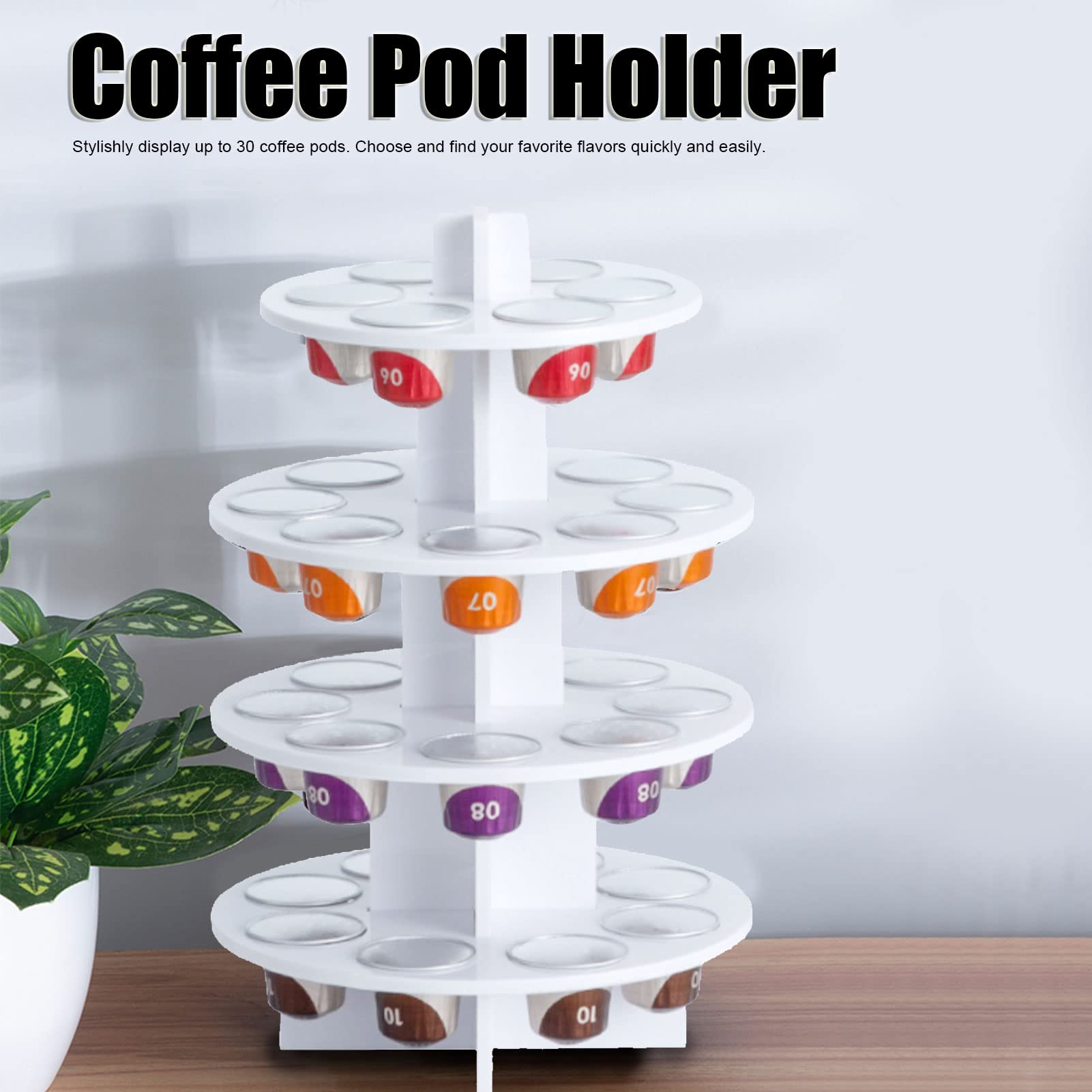 30-Hole Coffee Pod Holder & Storage Organizer - Detachable Kitchen Countertop Coffee Station & Carousel Bar Organizer for Keurig K-Cups - Perfect for Home, Office, or Cafe Use