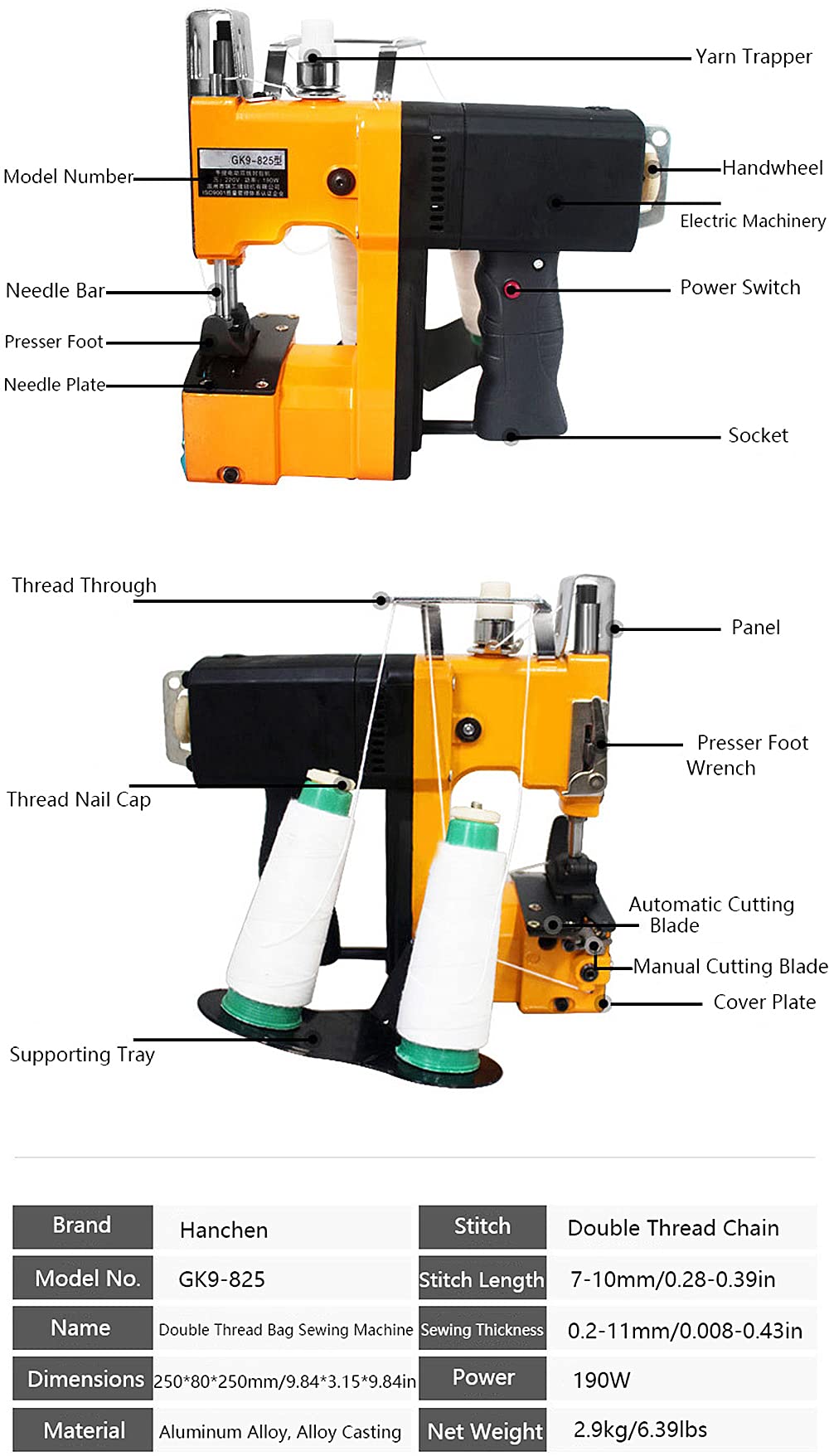 Electric Portable Bag Sewing Machine - Double Thread Automatic Bag Closer for Woven Burlap, PP, Gunny & Kraft Paper Bags | CE Certified | Ideal for Packaging, Agriculture & Industrial Use