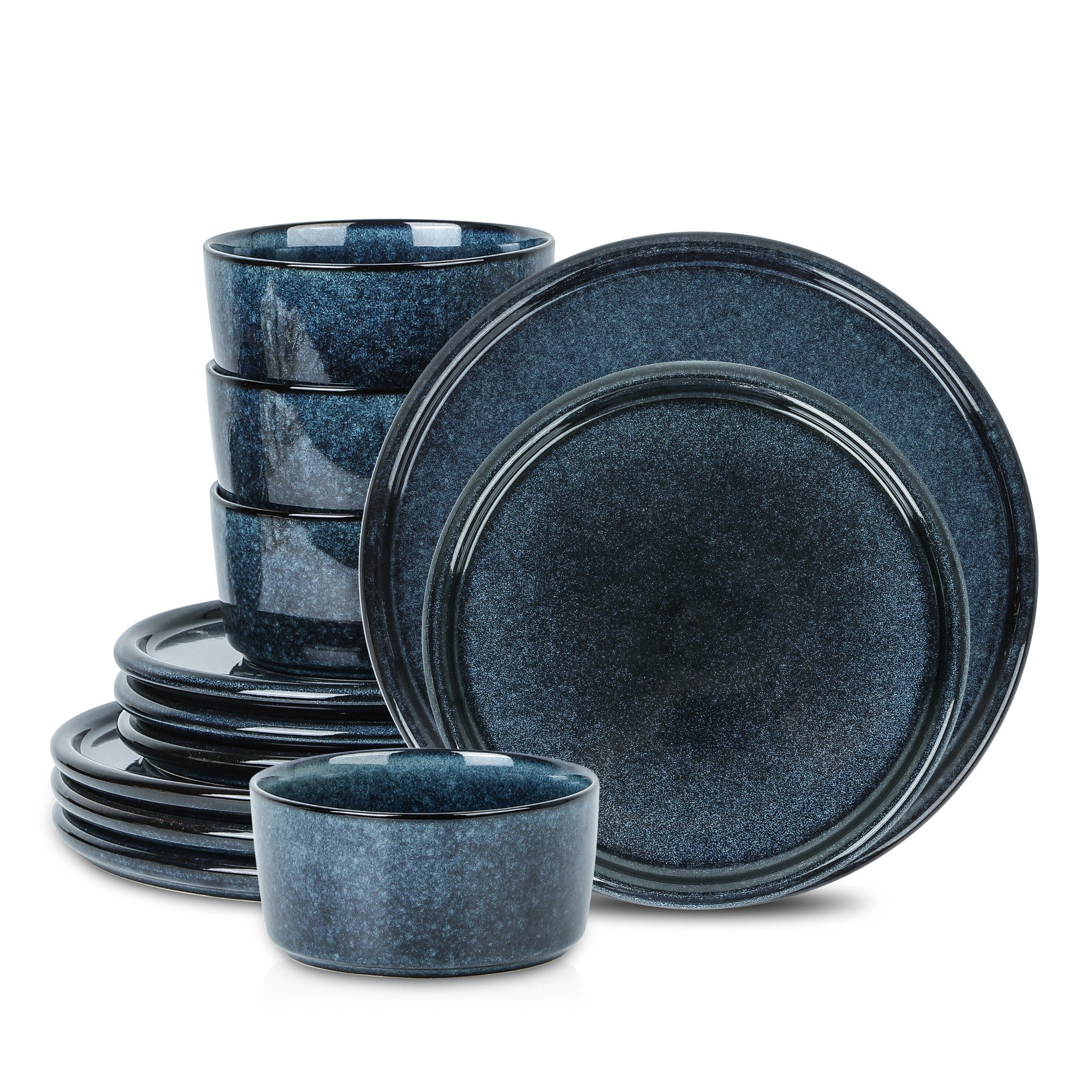 Premium Stoneware Dinnerware Set - 16-Piece Dark Blue Ceramic Plates & Bowls for Everyday Use, Durable & Stylish - Perfect for Family Dinners, Entertaining Guests & Restaurant-Style Dining at Home