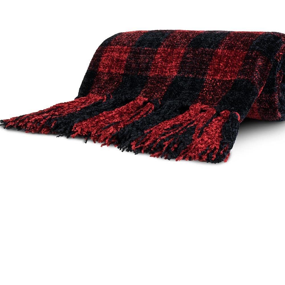 Soft Fluffy Chenille Knitted Throw Blanket with Decorative Fringe - Cozy Blanket for Bed, Sofa, Couch & Chair - Mexican Style Home Decor - Perfect for Living Room, Bedroom & Outdoor Use