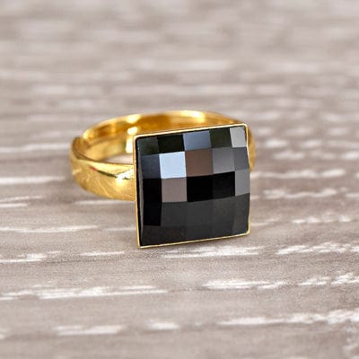 24K Gold Chessboard Jet Ring for Men & Women - Elegant Statement Jewelry for Chess Lovers, Gifts & Special Occasions