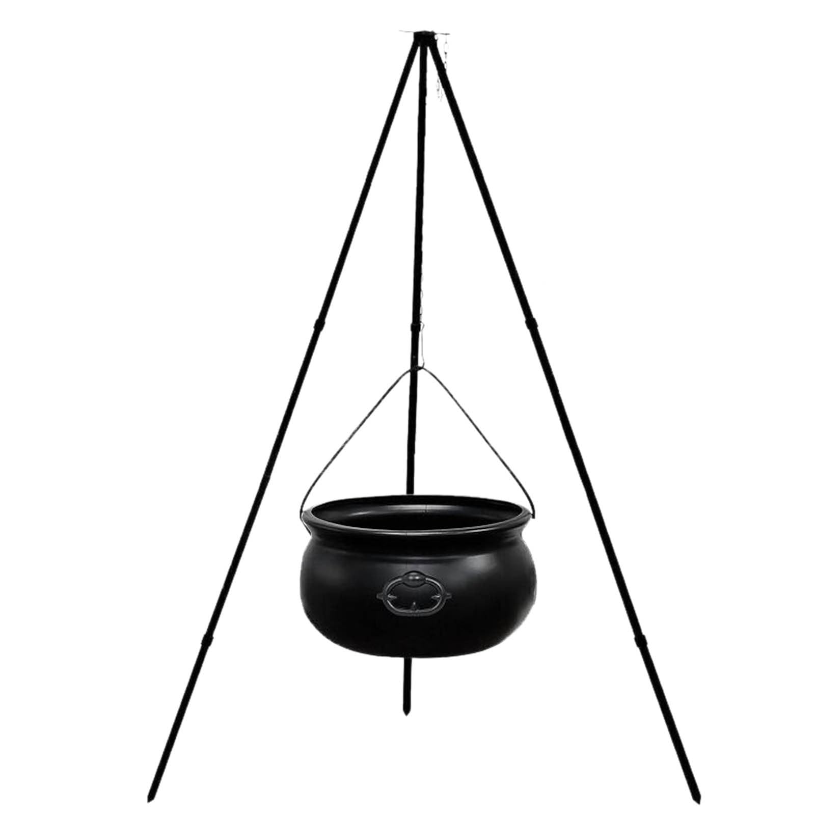 Large Black Plastic Halloween Witches Cauldron with Tripod & LED Lights - 130CM Outdoor/Indoor Decor for Porch, Yard & Halloween Party | Spooky Candy Bucket & Witch-Themed Decoration