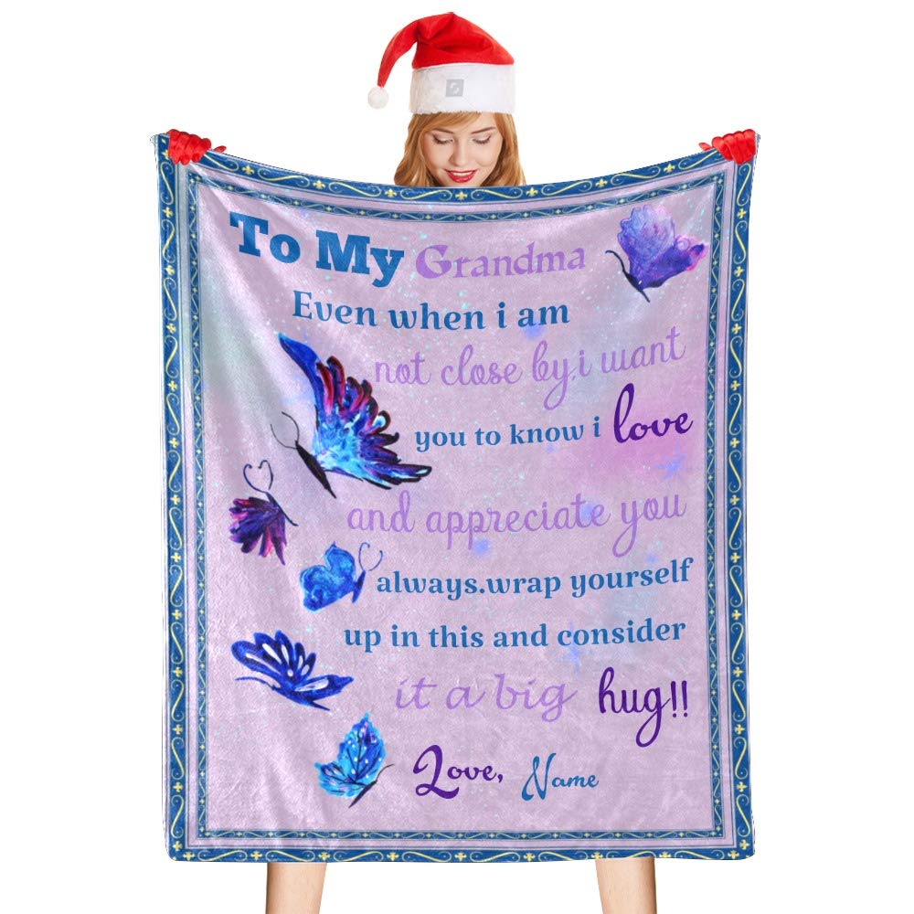 Custom Fleece Throw Blanket for Grandma - Personalized with Name - Soft & Cozy 50x60 Inch Gift for Bed, Sofa & Couch - Perfect for Birthday, Christmas & Mother's Day Gifts