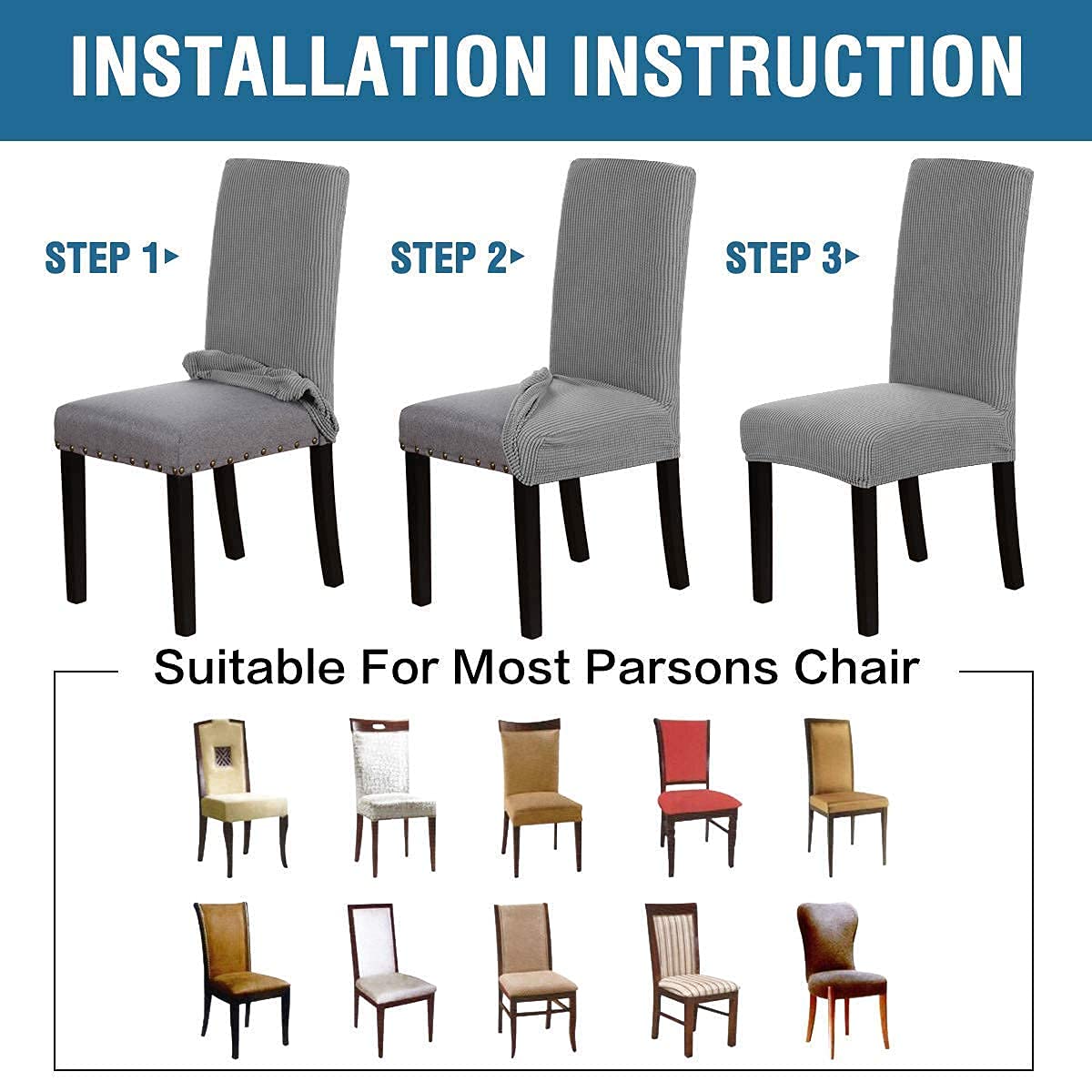 H.VERSAILTEX Stretch Recliner Slipcovers - 4-Piece Set for Dining Room Chairs, Soft Dove Gray Fabric - Perfect for Home, Office, and Restaurant Furniture Protection