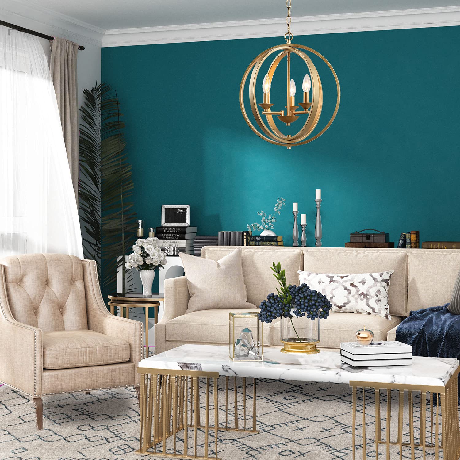 Modern Gold Orb Chandeliers - Globe Hanging Light Fixture for Dining Room, Living Room, Bedroom, Kitchen Island & Foyer - Perfect for Home Decor, Wedding, Restaurant and Commercial Spaces