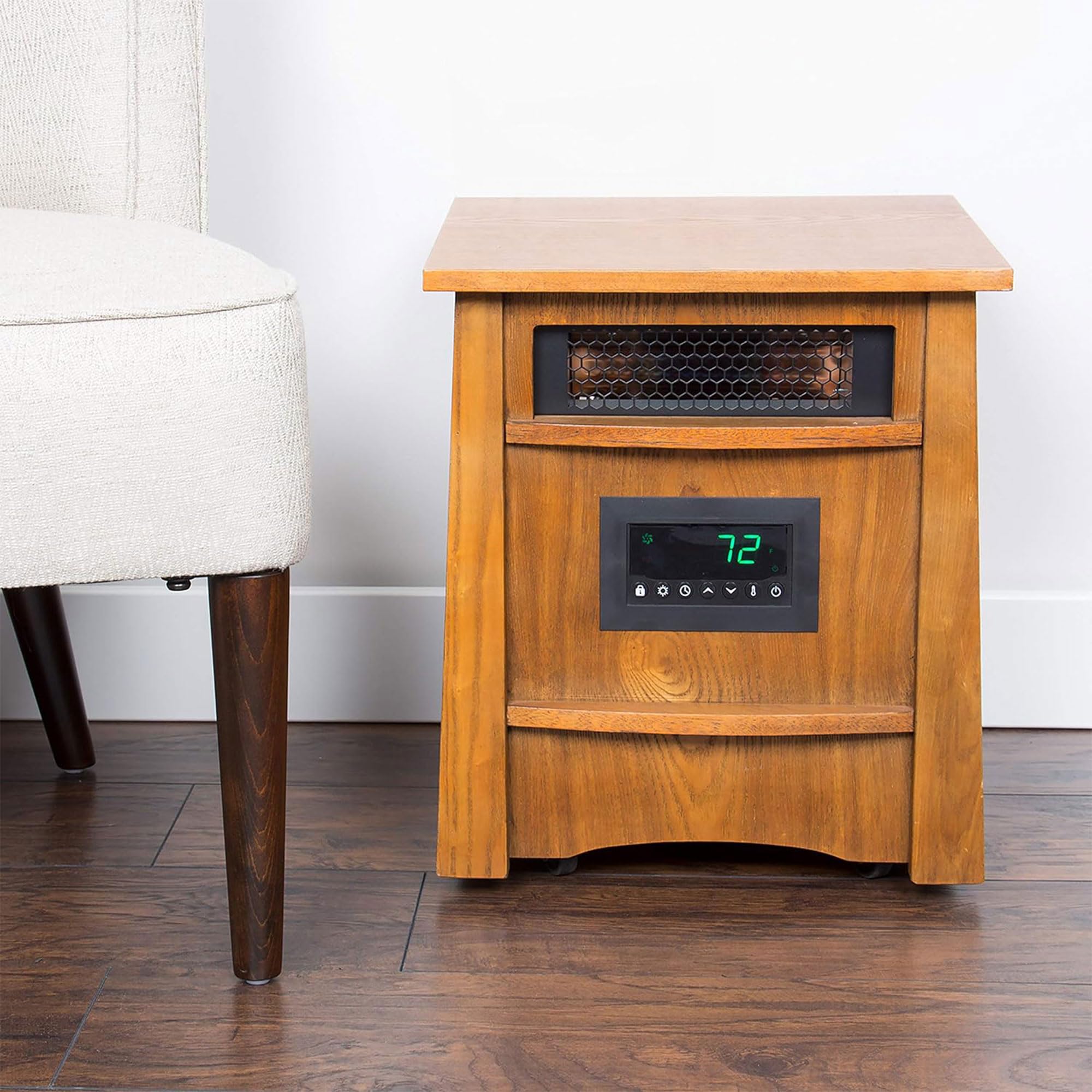 LifeSmart LifePro Ultimate 1500W Electric Infrared Quartz Space Heater with Remote Control - 8 Heating Elements for Home, Office & Bedroom - Energy Efficient Indoor Heater in Brown Oak Wood Finish