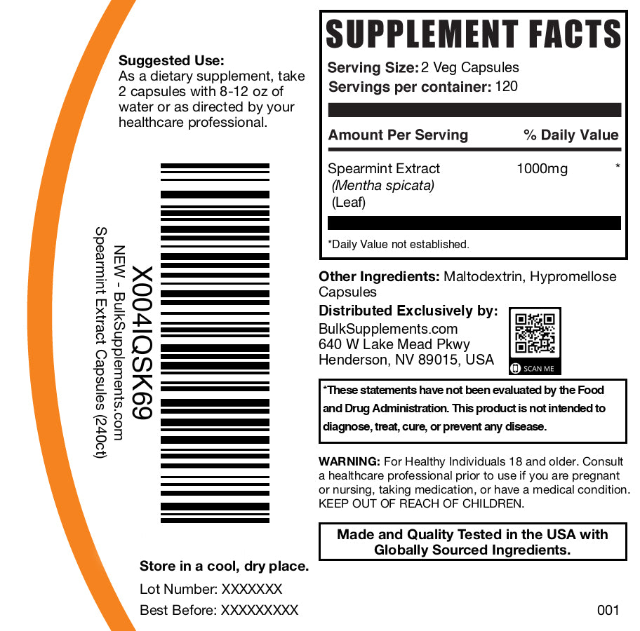 Spearmint Extract Capsules for Hormonal Balance & PCOS Support - Natural Antioxidant Supplement for Women's Health - Perfect for Daily Wellness Routine & Hormone Regulation