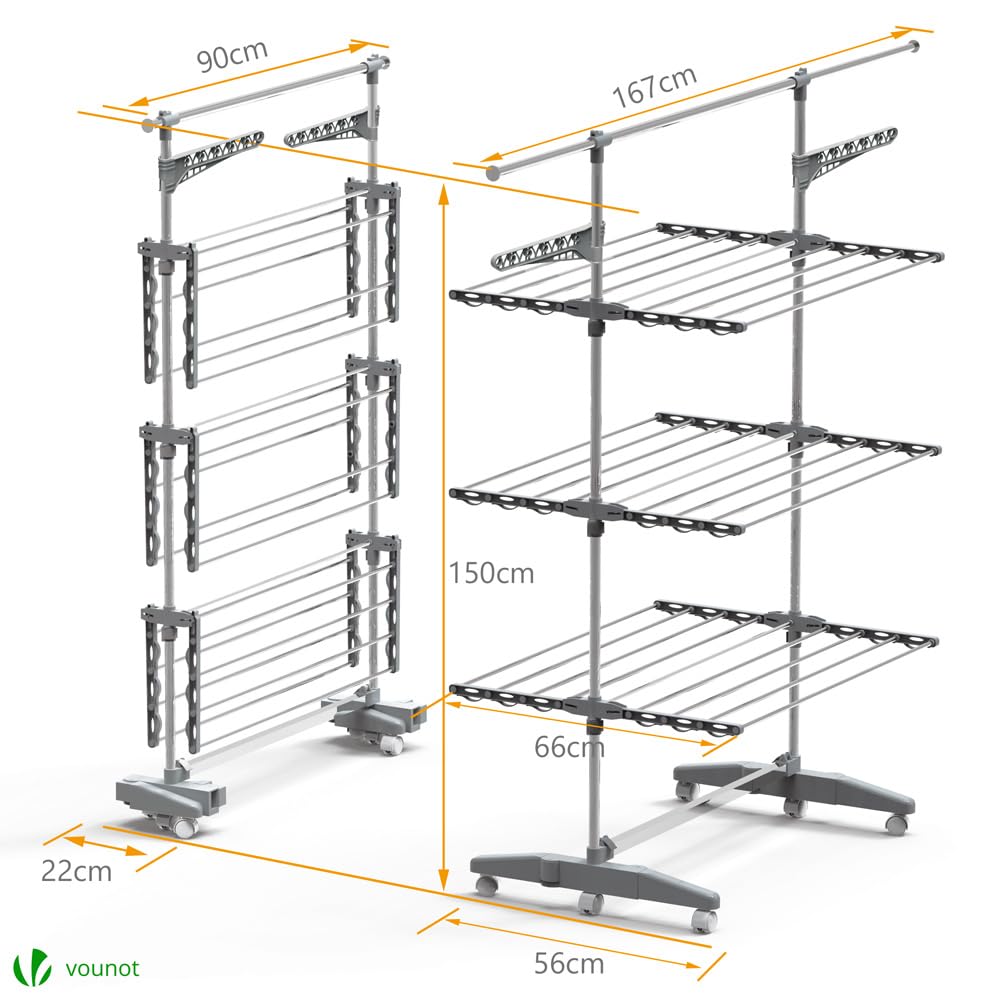 Large 3-Tier Foldable Stainless Steel Clothes Drying Rack | Indoor/Outdoor Laundry Airer | Space-Saving Clothes Horse for Apartments, Balconies & Travel