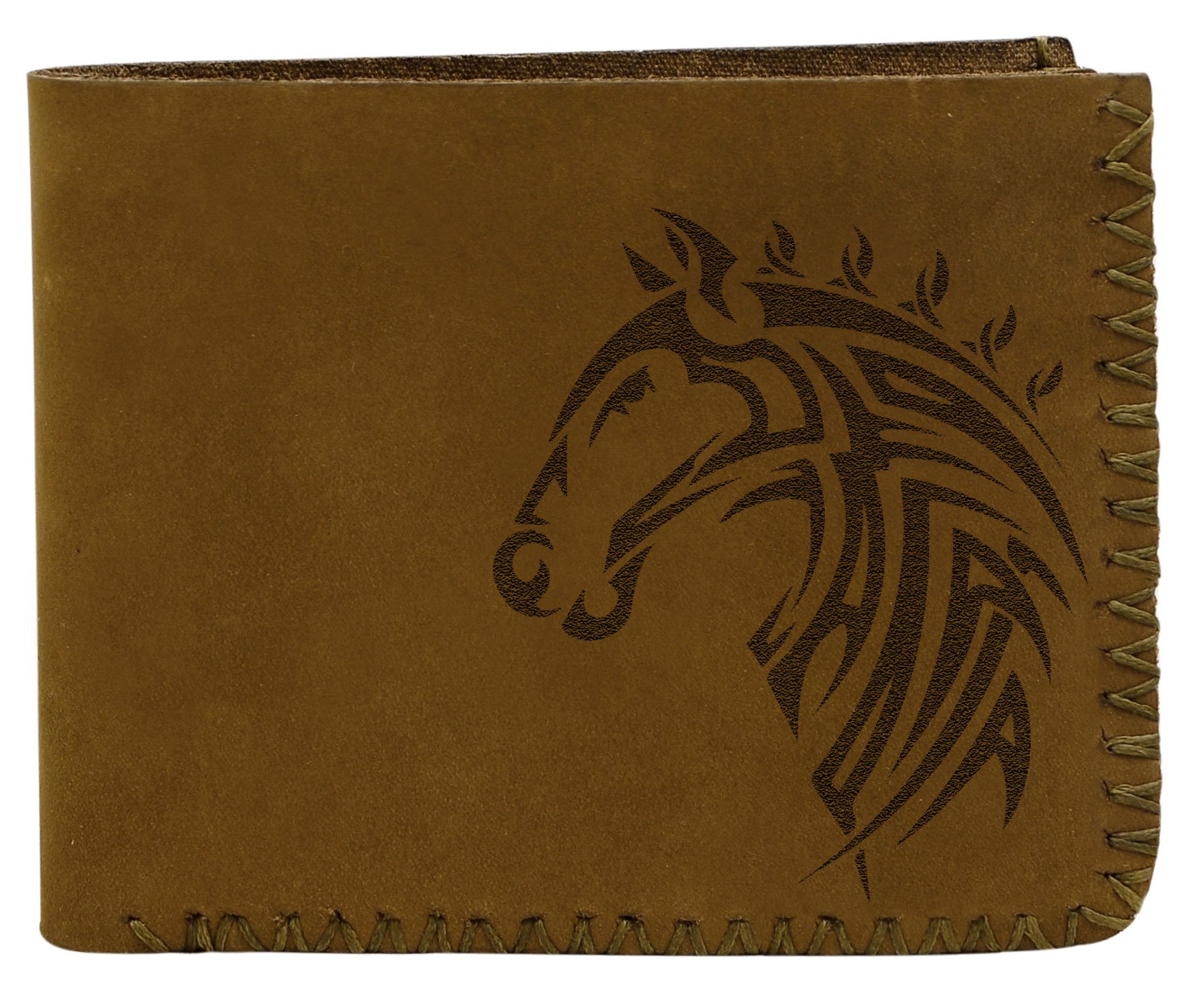 Genuine Handmade Pull-Up Leather Wallet for Men - Tribal Horses Design - Durable & Stylish for Everyday Use, Travel, and Gifts