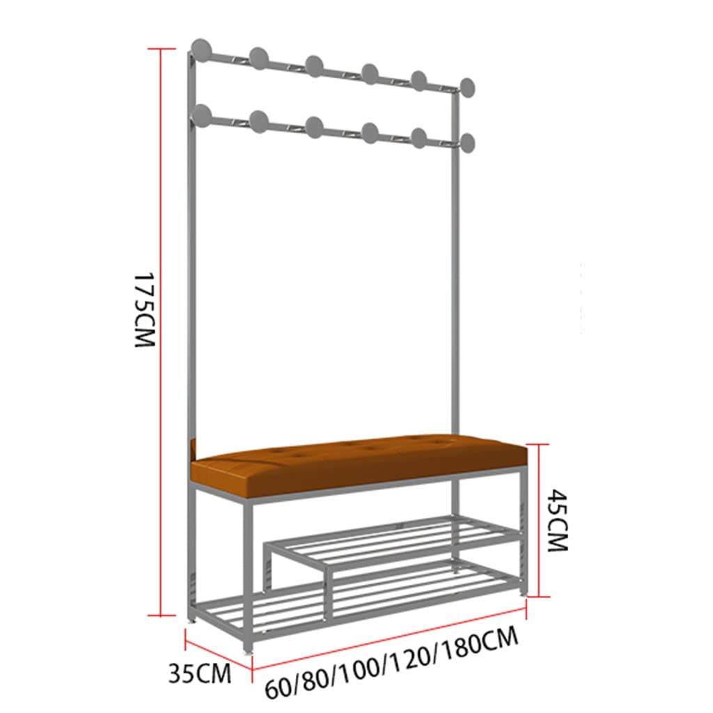 4-in-1 Hall Tree Entryway Organizer - Coat Rack, Shoe Bench with 2-Tier Storage Shelves & Hooks - Multifunctional Iron Art Storage Shelf for Living Room, Bathroom, Bedroom - Silver (100x35x175cm) - Perfect for Small Spaces, Apartments & Home Entryway Organization