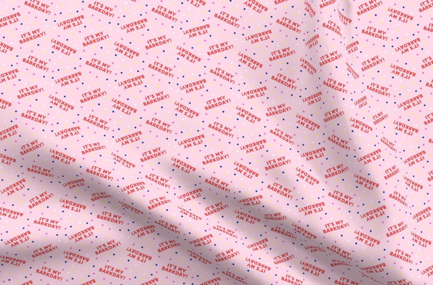 Small Scale Barkday Red Pink Dog Cute Confetti Birthday Printed Cotton Poplin Fabric - Fat Quarter for Sewing, Quilting, Dresses & Crafts | Perfect for DIY Pet Apparel, Home Decor & Gift Wrapping