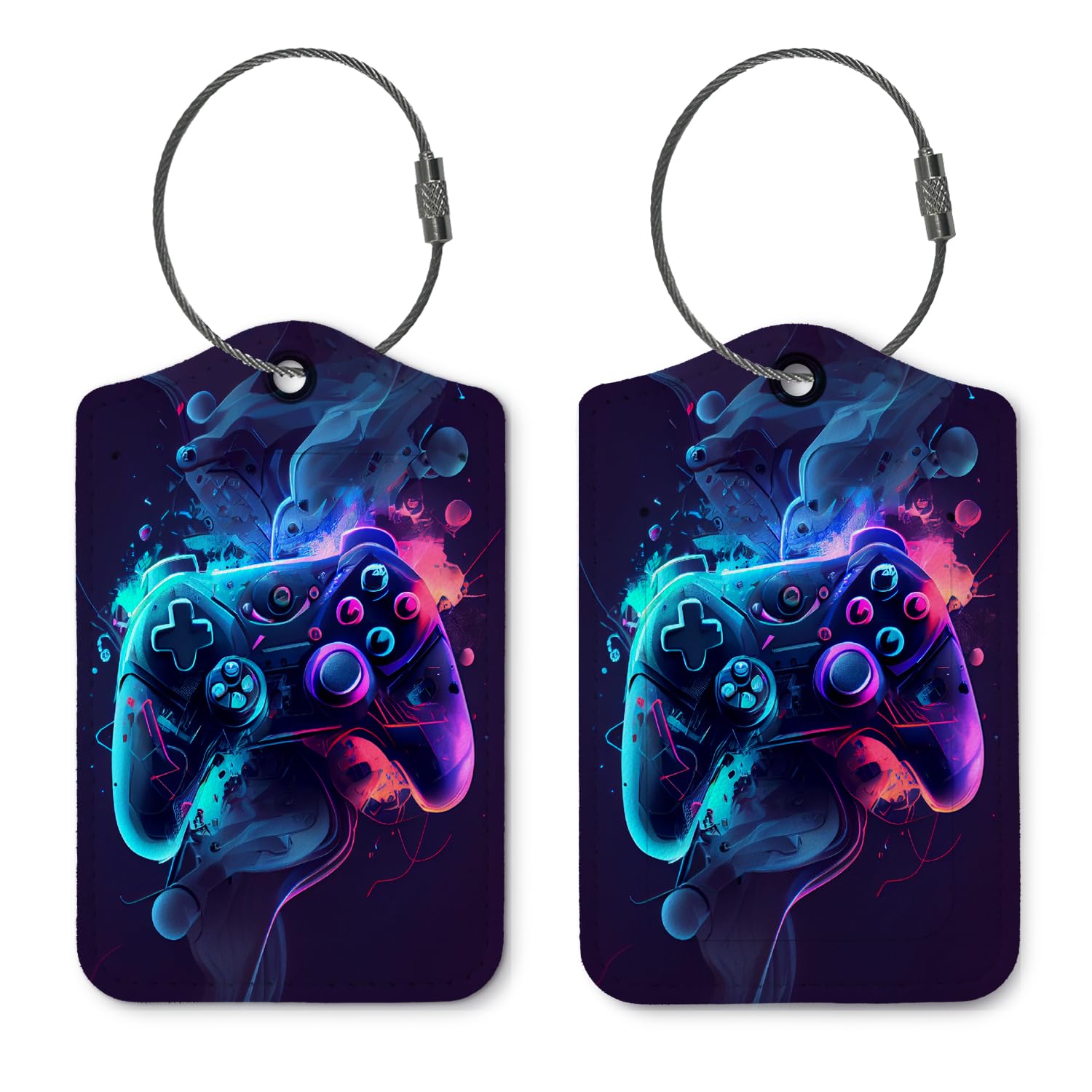 Retro Gamer Luggage Tags for Suitcases & Backpacks - 2 Pack Vintage Video Game Themed Baggage Tags with Steel Loop - Perfect Travel Accessories for Boys, Handbags & School Bags - Ideal for Gaming Enthusiasts, Travelers & Gift Giving
