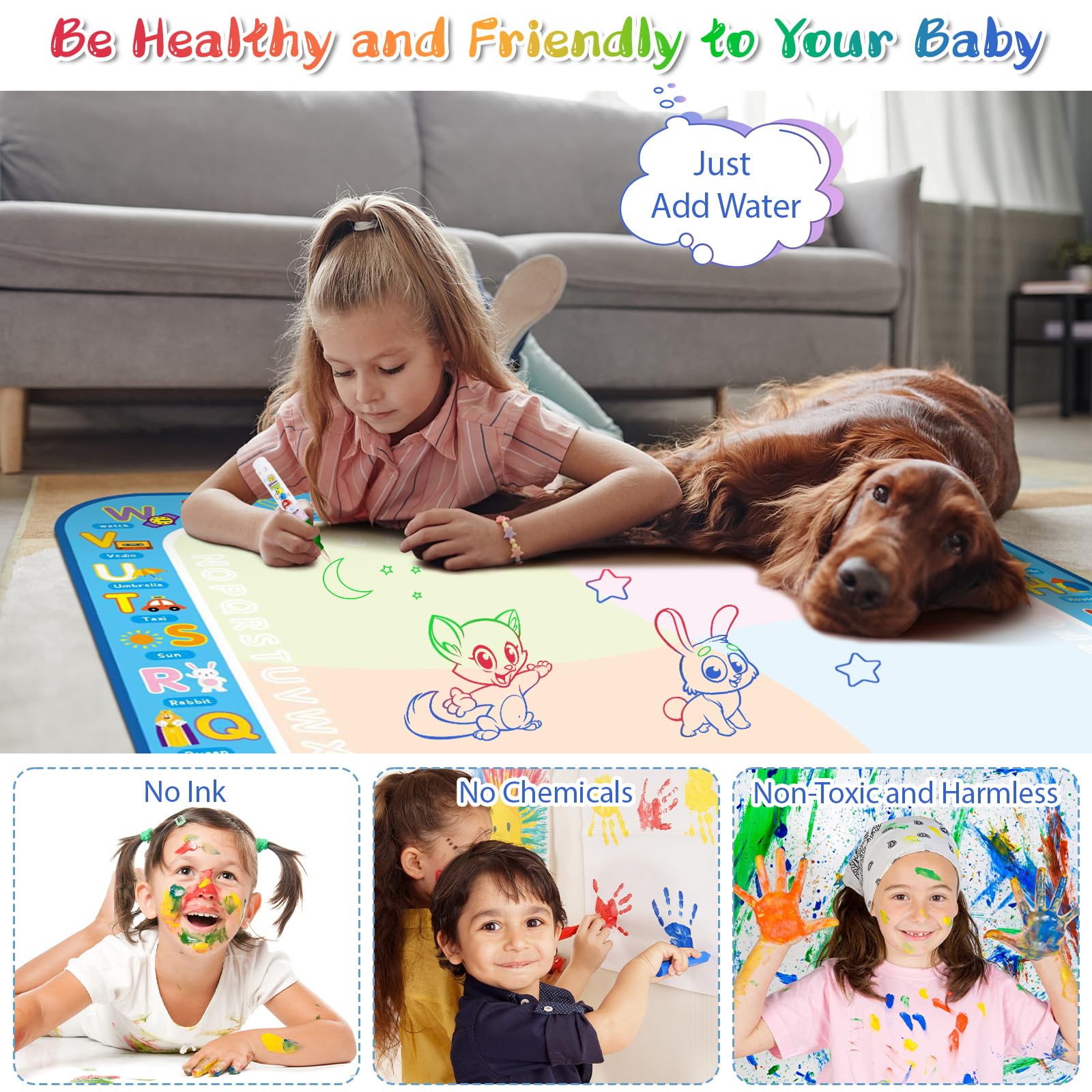 Magic Water Doodle Mat for Kids Ages 3-8 | Mess-Free Coloring & Drawing Toy with Reusable Pen | Educational Birthday Gift for Toddlers & Preschoolers | Perfect for Travel, Home Play & Classroom Activities