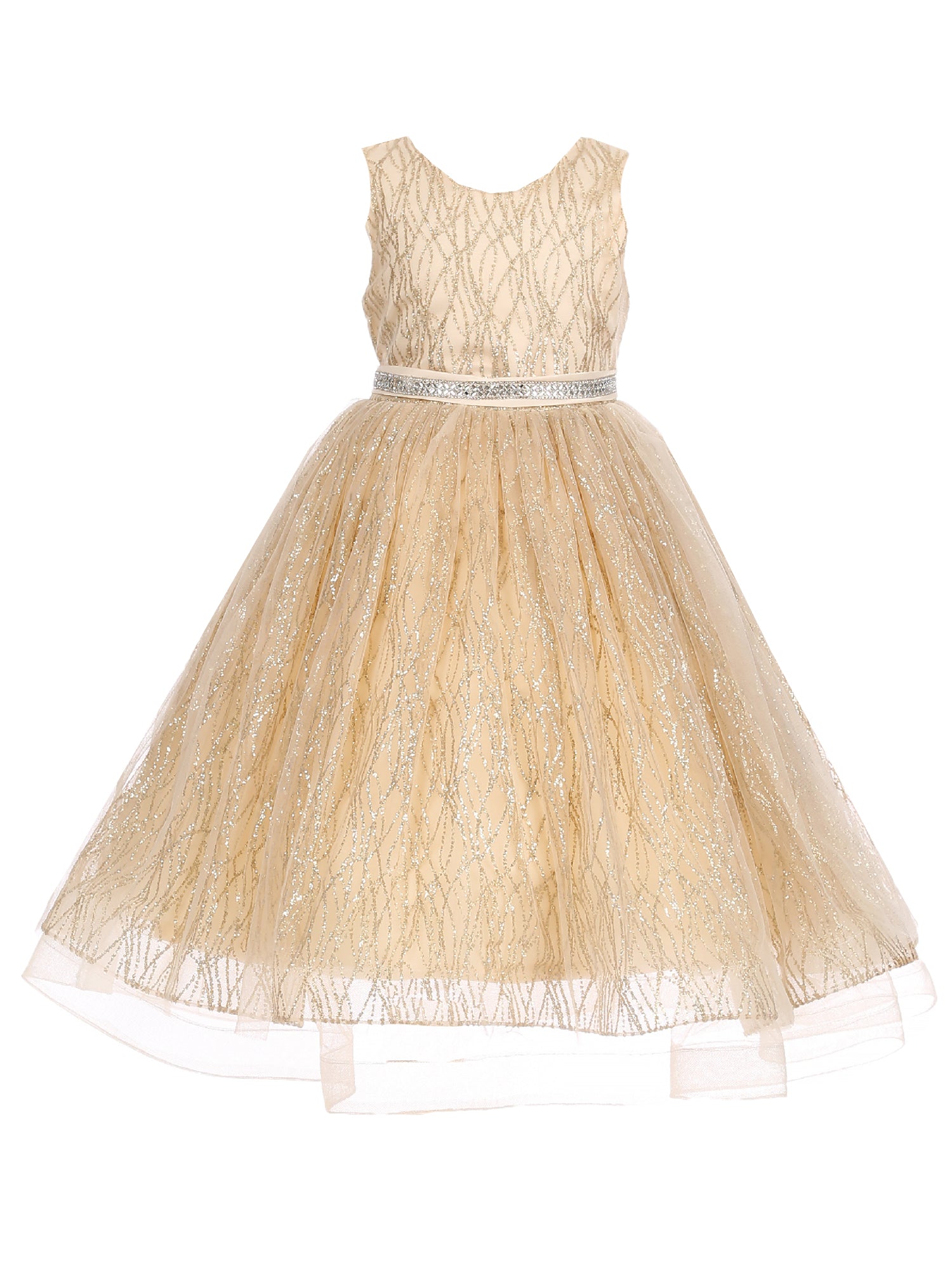 Champagne Gold Glitter Tulle Bridesmaid Dress for Big Girls - Junior Sleeveless Formal Gown Sizes 8-14 | Perfect for Weddings, Prom, Quinceañera & Special Occasions