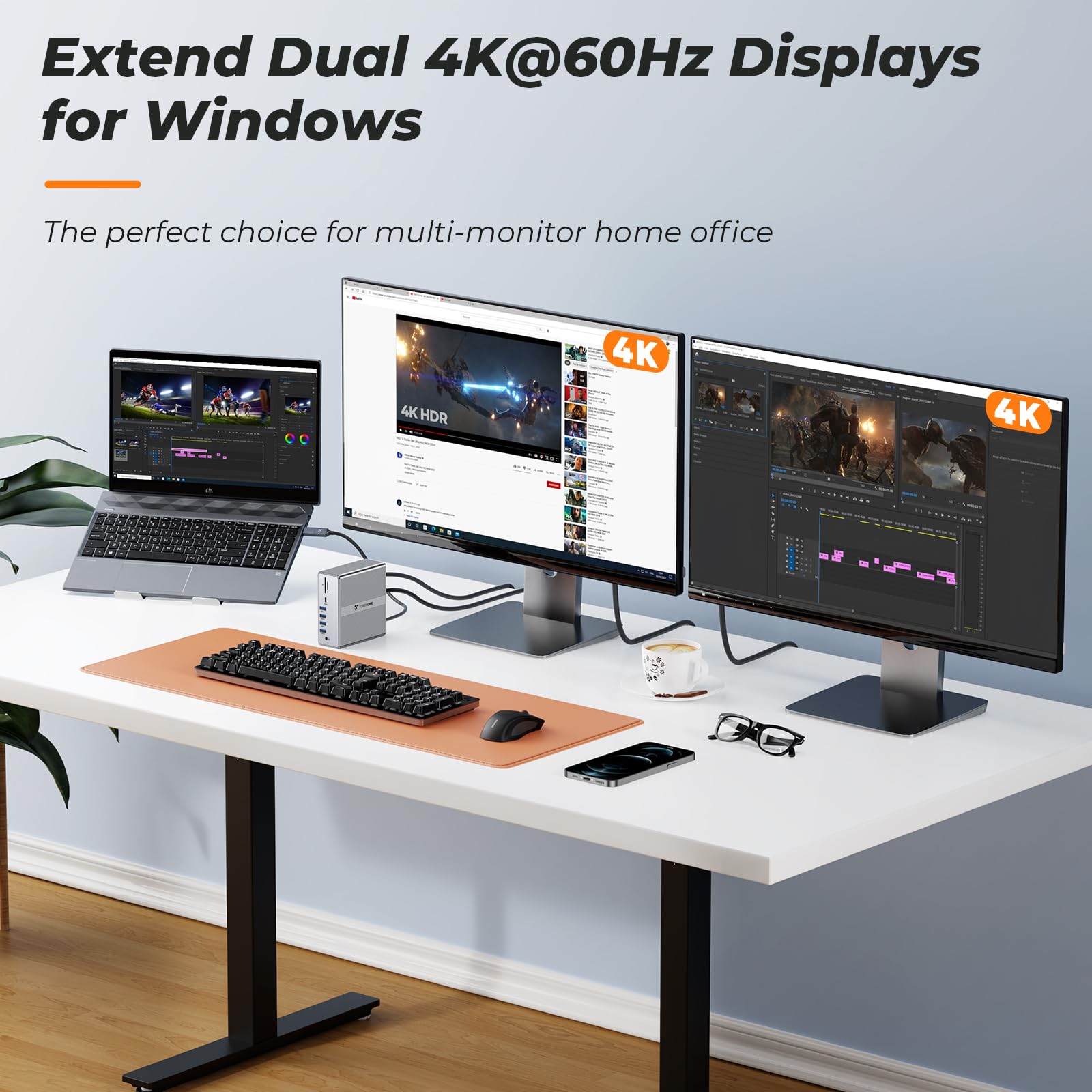TobenONE Universal Docking Station for MacBook & Windows - Dual 4K@60Hz HDMI & DisplayPort, 65W Power Delivery, 7 USB Ports, USB-C 3.1, Ethernet, SD/TF Card Reader - Perfect for Home Office, Gaming & Multi-Monitor Setup