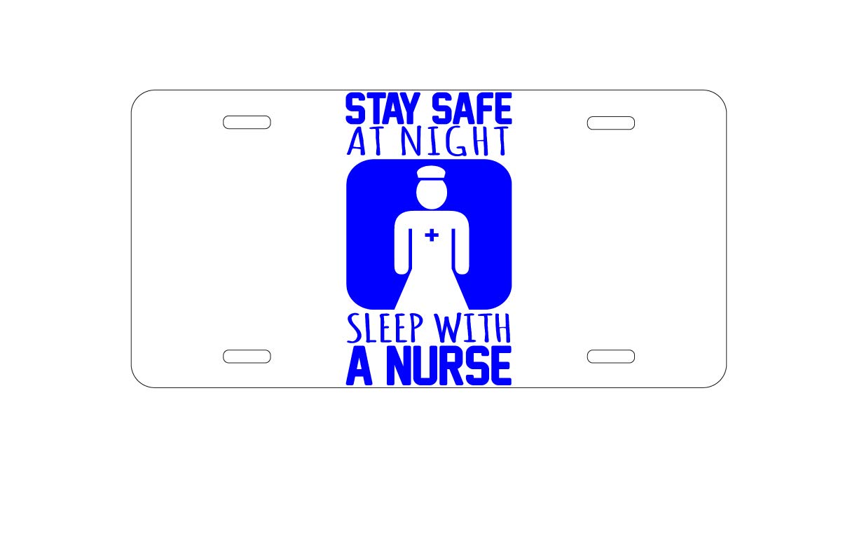 DistinctInk Custom Aluminum Vanity License Plate for Car Front - Personalized Nurse Gift for Night Shift Safety | Perfect for Healthcare Workers & Car Enthusiasts