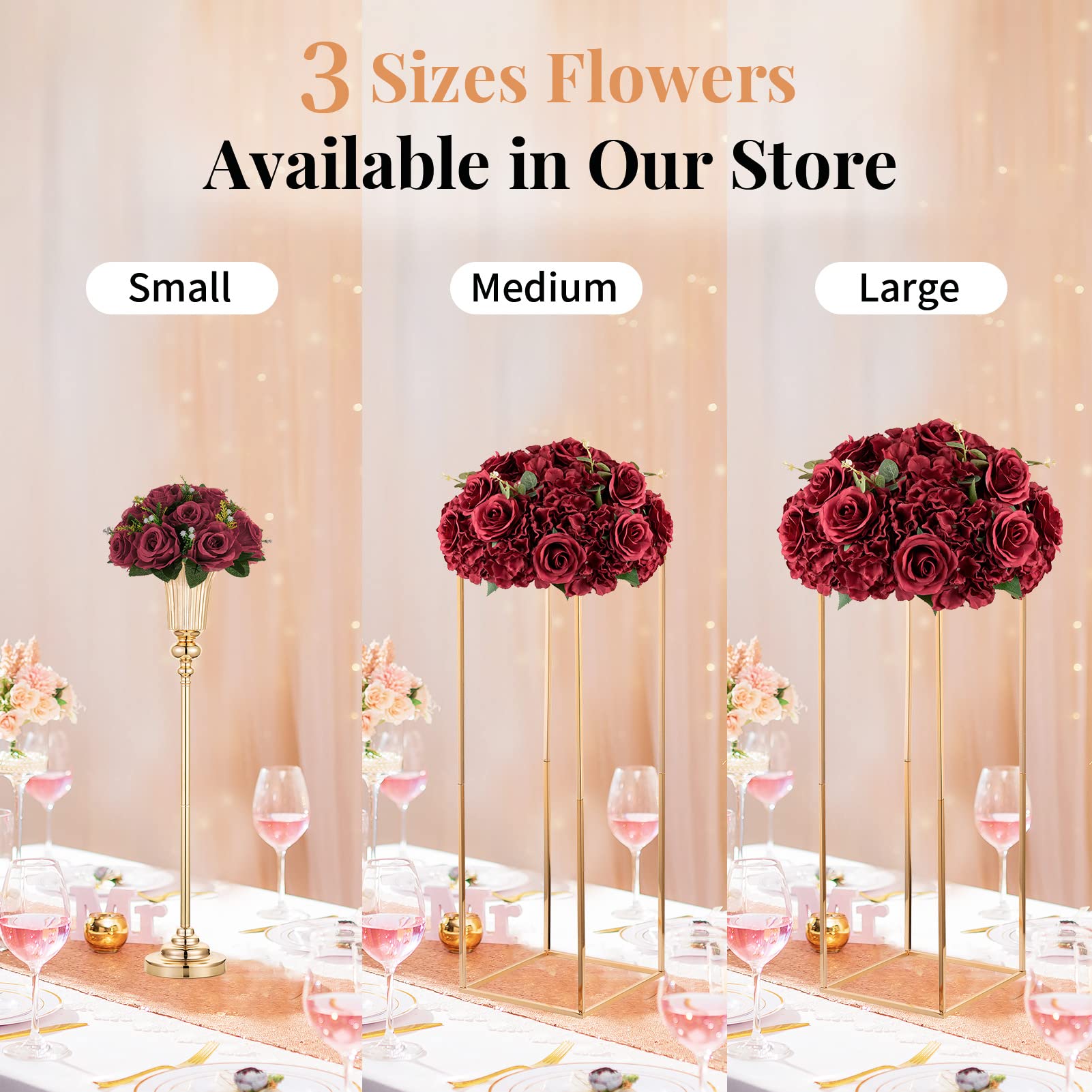 NUPTIO 10-Pack Burgundy Artificial Silk Rose Flower Balls - 14.2 Inch Diameter Wedding Centerpieces for Tables, Reception, Birthday Party Decorations - Elegant Home & Event Floral Arrangements