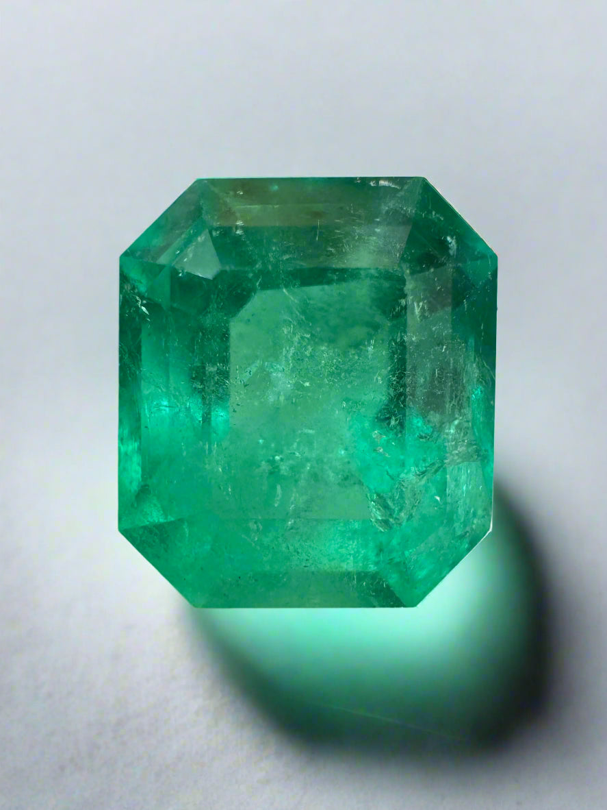 6.99 Carat 12x11mm Spring Green Natural Loose Colombian Emerald Gemstone - Emerald Cut for Jewelry Making, Engagement Rings & Luxury Gifts