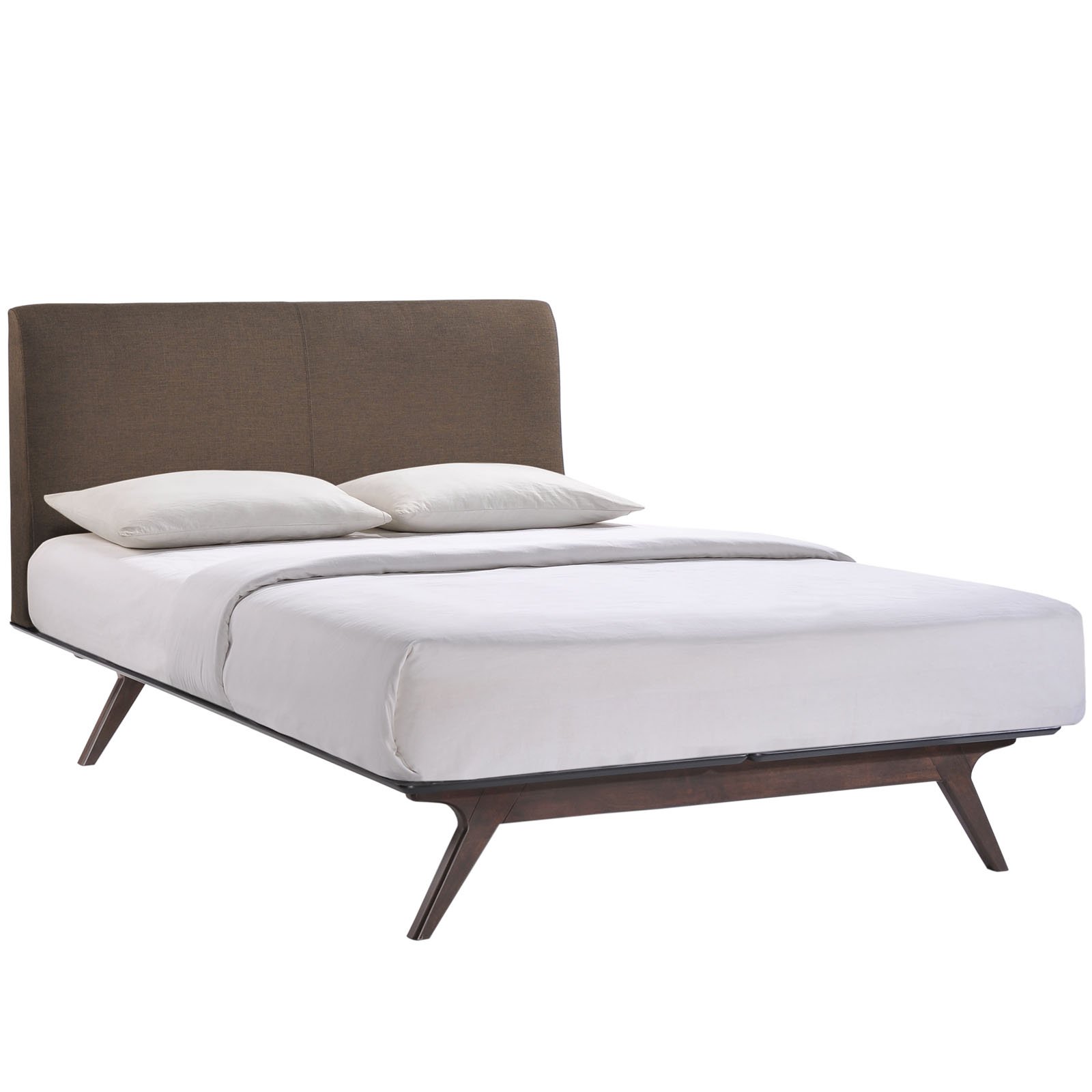 Modway Tracy Mid-Century Modern Wood Platform Queen Size Bed with Two Nightstands in Cappuccino Brown - Stylish Bedroom Furniture for Home Decor & Master Suite Upgrade