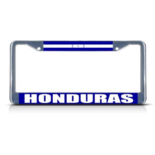 WEICHE Honduras Flag Metal License Plate Frame - Weatherproof Chrome Car Accessory with Solid Insert (Set of 2) - Perfect for Car Enthusiasts & Patriotic Vehicle Decoration