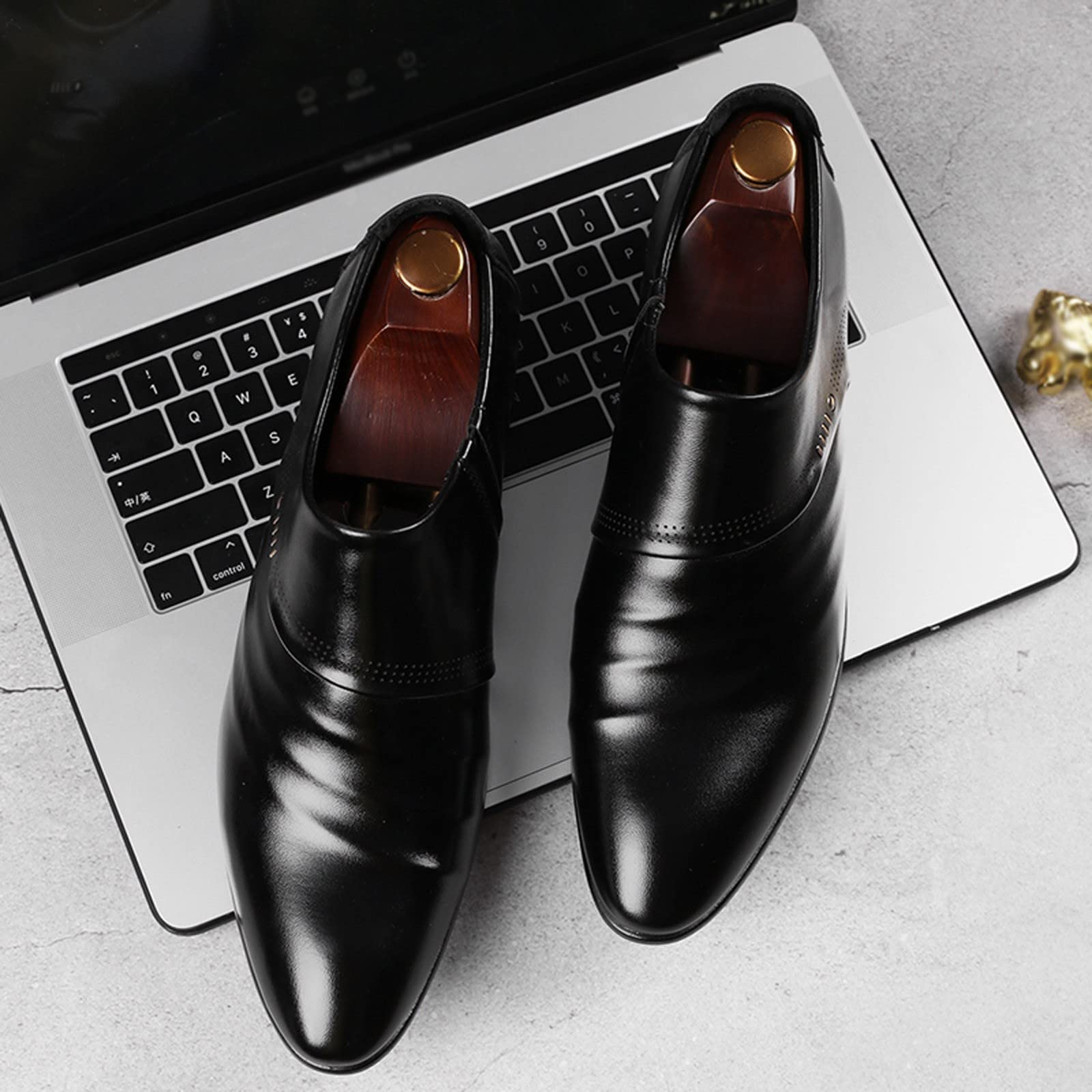BORAMAX Men's Slip-On Loafers - Formal Leather Dress Shoes for Wedding & Business with Metal Strip Decoration | Comfortable Office Shoes for Professional & Special Occasions