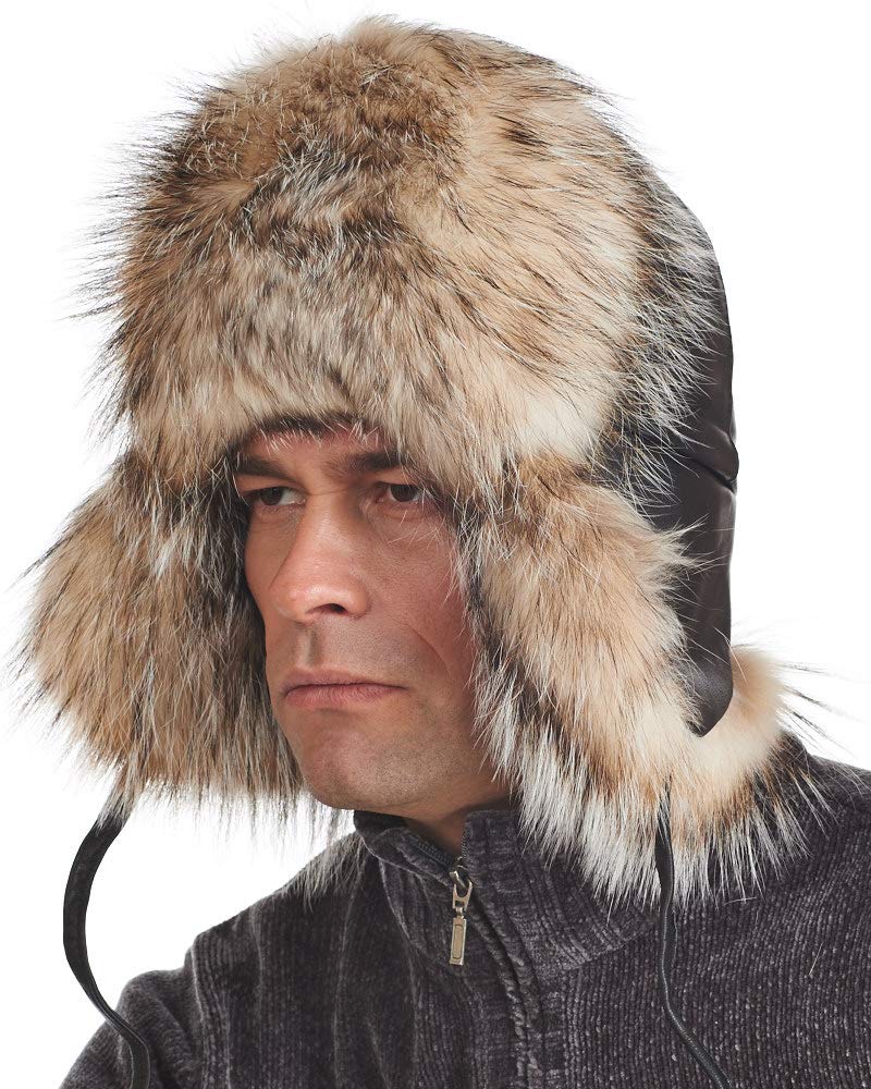 Premium Badger Fur Trapper Hat - Warm Winter Hunting & Outdoor Hat for Men - Cozy Fur-Lined Ear Flaps - Ideal for Cold Weather, Camping, and Snow Activities