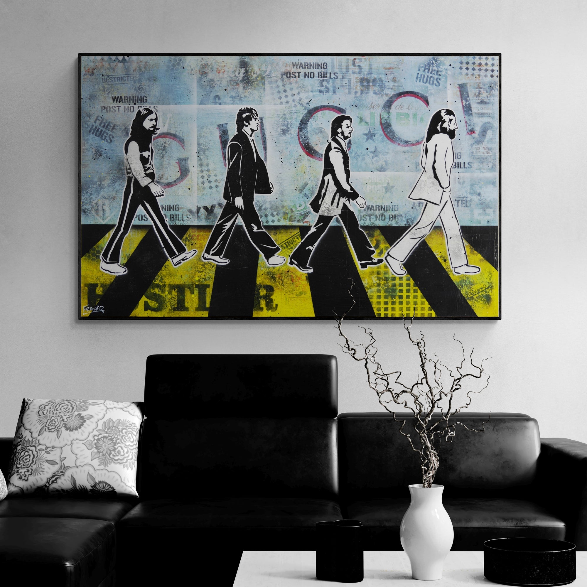 The Beatles Abbey Road Textured Urban Pop Art Canvas Print - 160cm x 100cm Large Wall Decor for Living Room, Bedroom & Music Studio