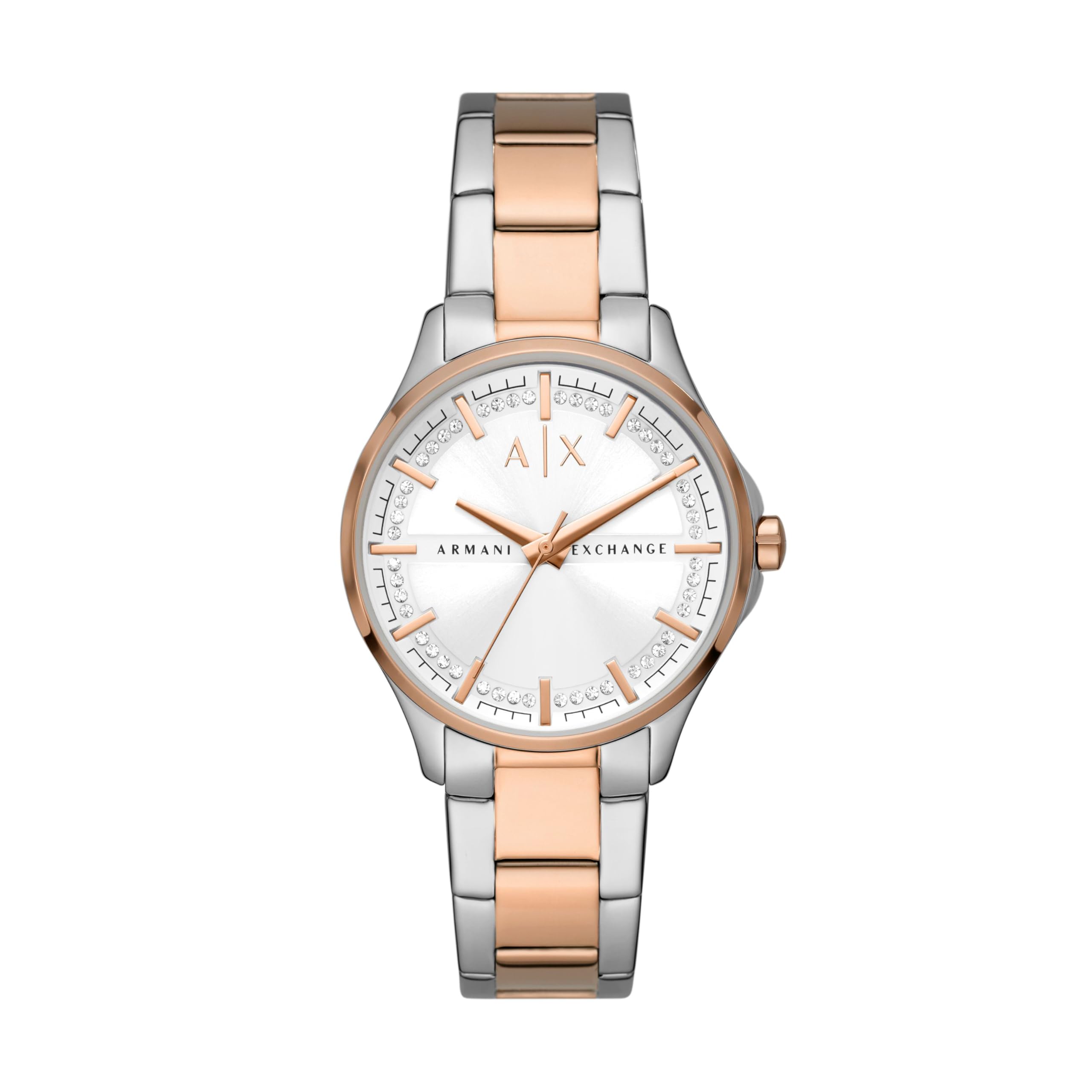 Armani Exchange Women's Watch AX5258 - 36mm Silver/Rose Gold Stainless Steel Case & Bracelet, 3-Hand Movement - Perfect for Office, Date Night & Everyday Wear