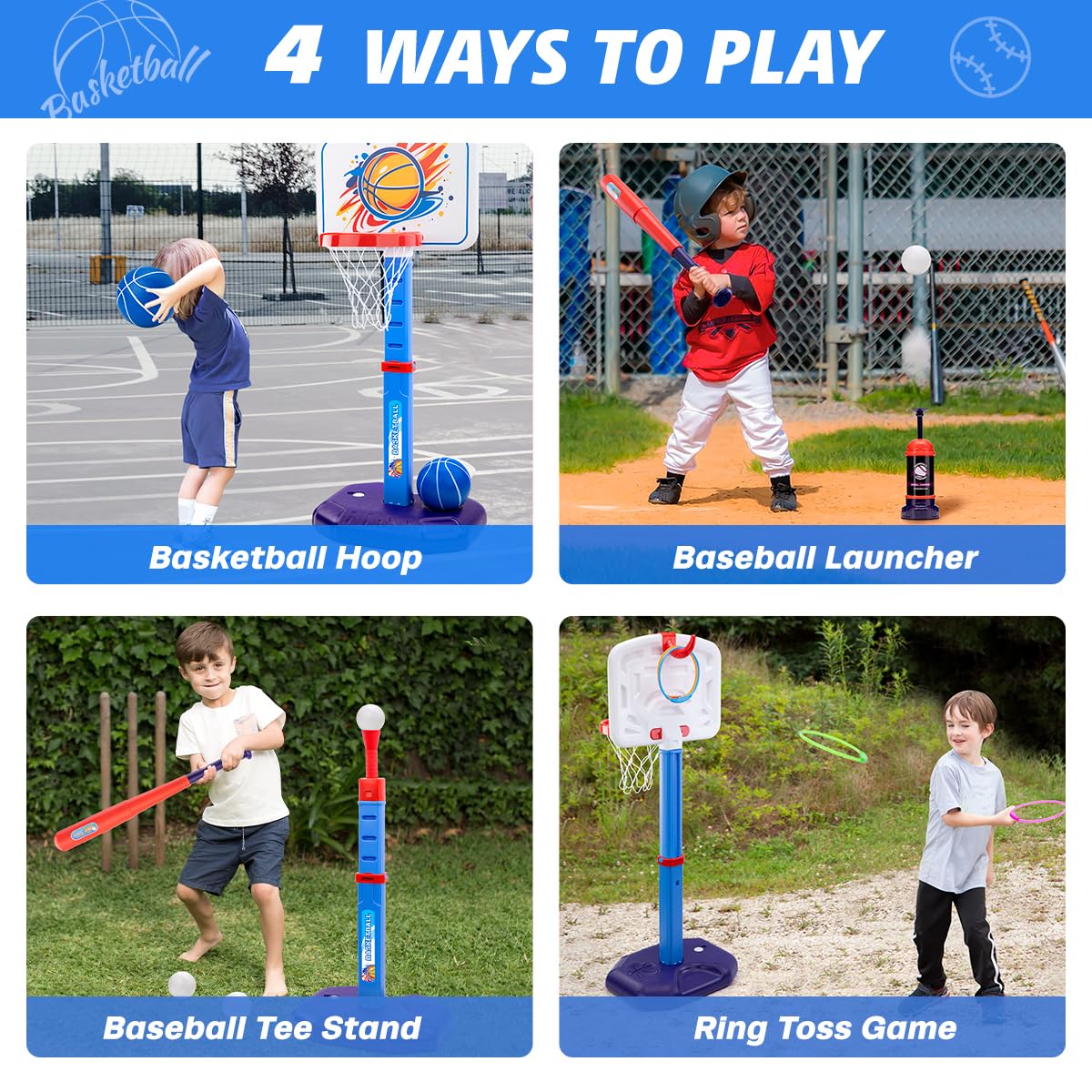 Meland 4-in-1 Kids Basketball Hoop - Indoor/Outdoor Sports Toy for Toddlers