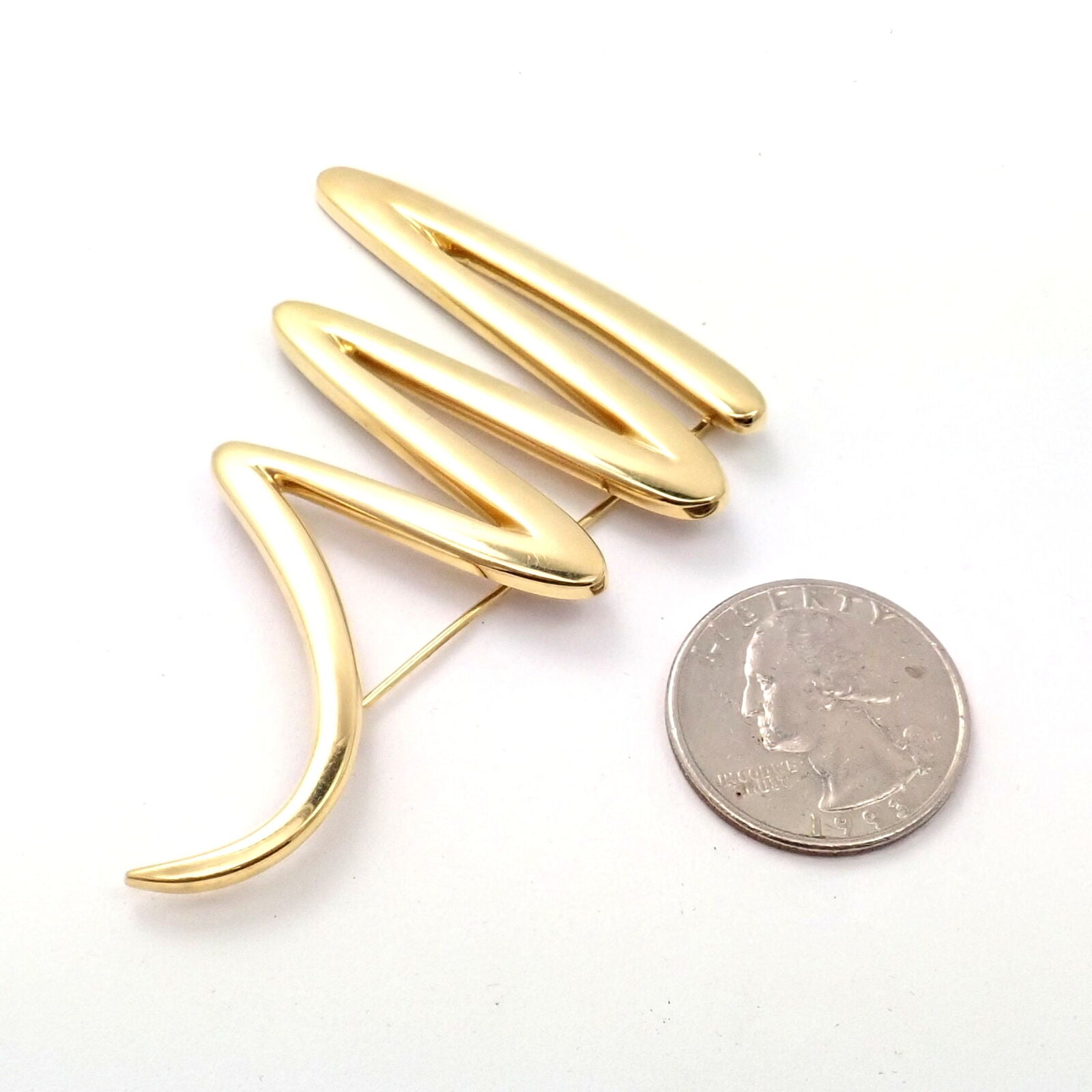 Vintage Tiffany & Co 18k Yellow Gold Picasso Large Squiggle Zig Zag Pin Brooch 1983 - Authentic Collectible Jewelry for Special Occasions & Fashion Statements