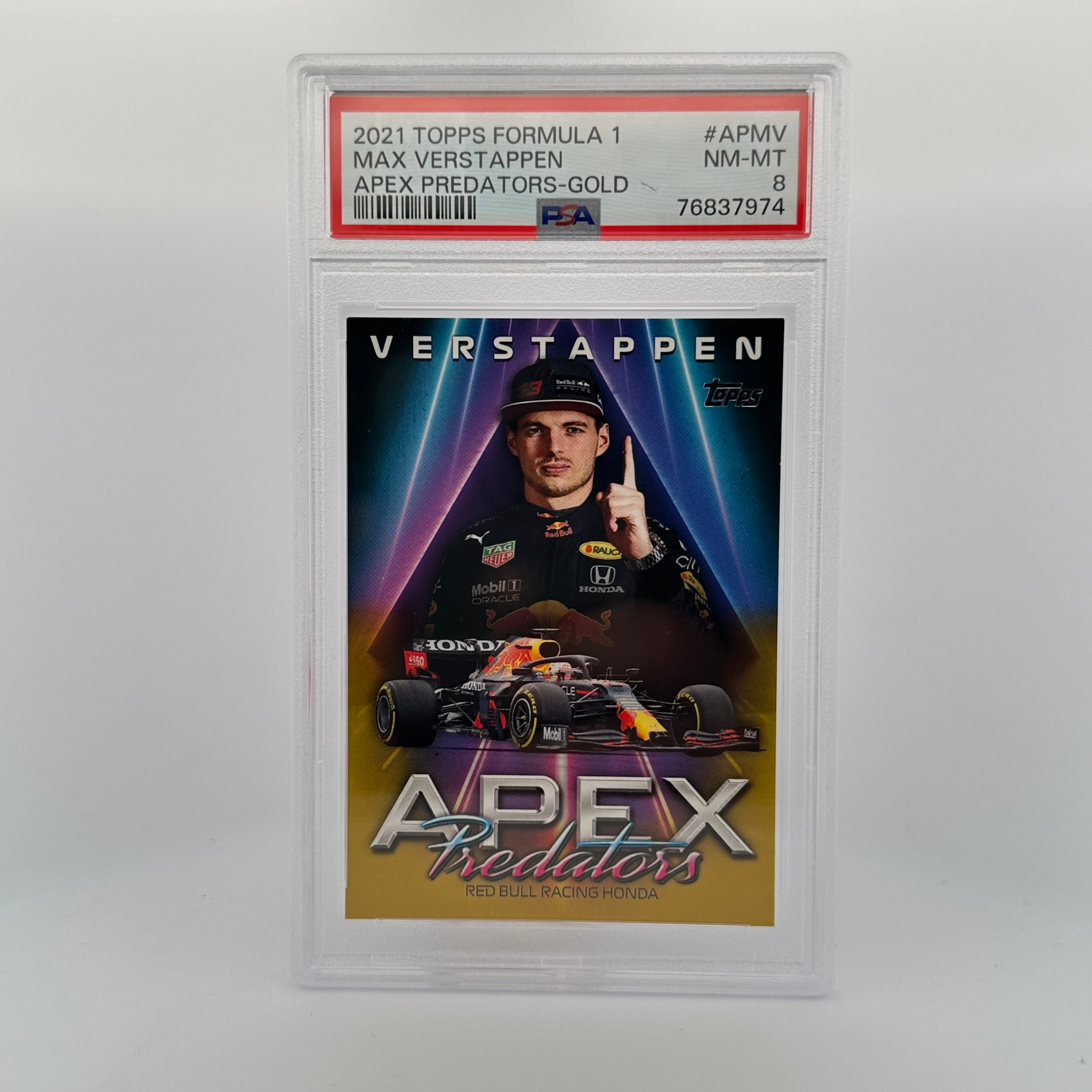 PSA 8 Graded 39/50 Max Verstappen #APMV Apex Predators Gold Parallel - Rare Collectible Trading Card for F1 Fans, Sports Memorabilia & Investment