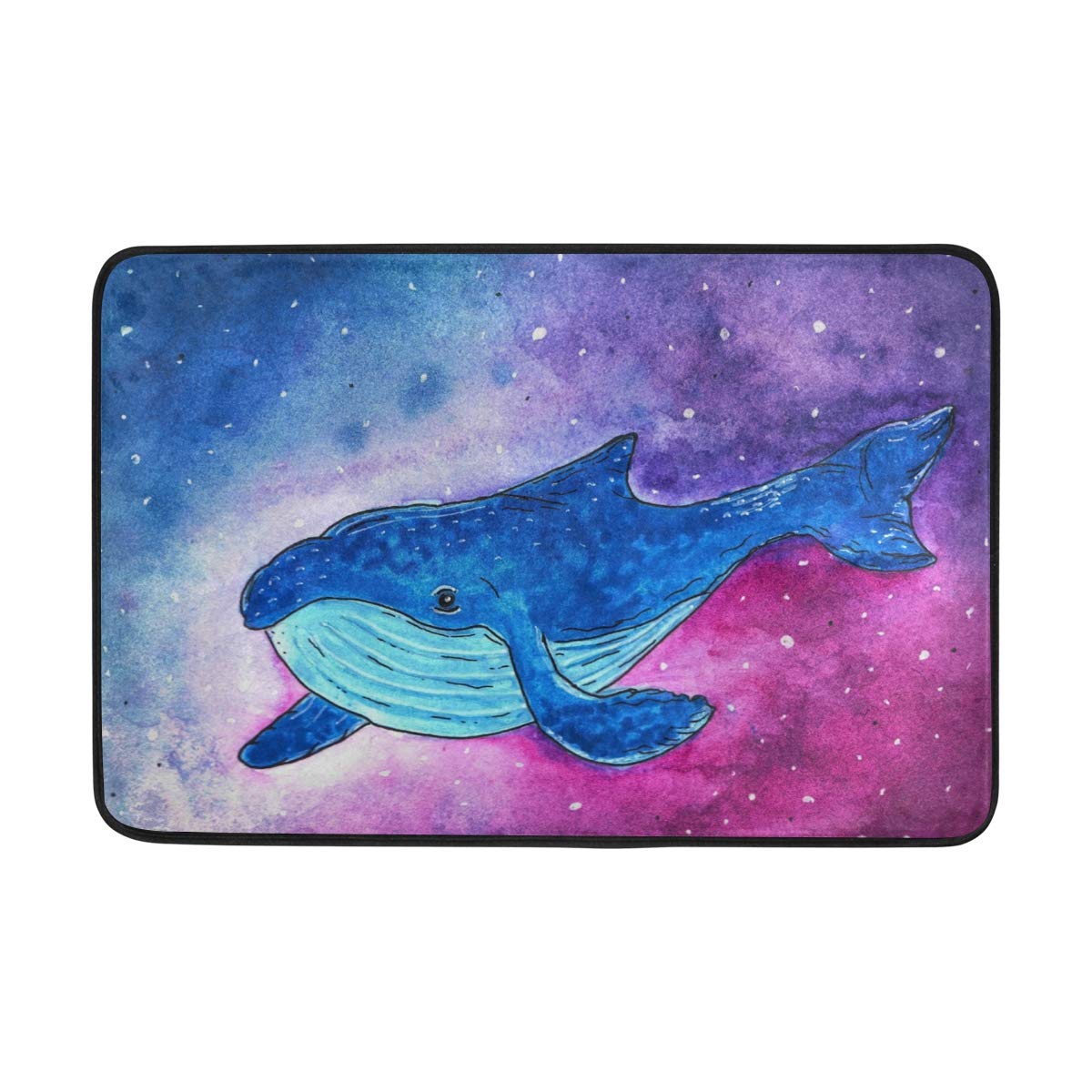 Non-Slip Watercolor Whale Space Design Indoor Doormat - Absorbent Front Door Mat for Home, Camper, Bathroom & Toilet - Modern Welcome Rug for Indoor Entryways & High-Traffic Areas