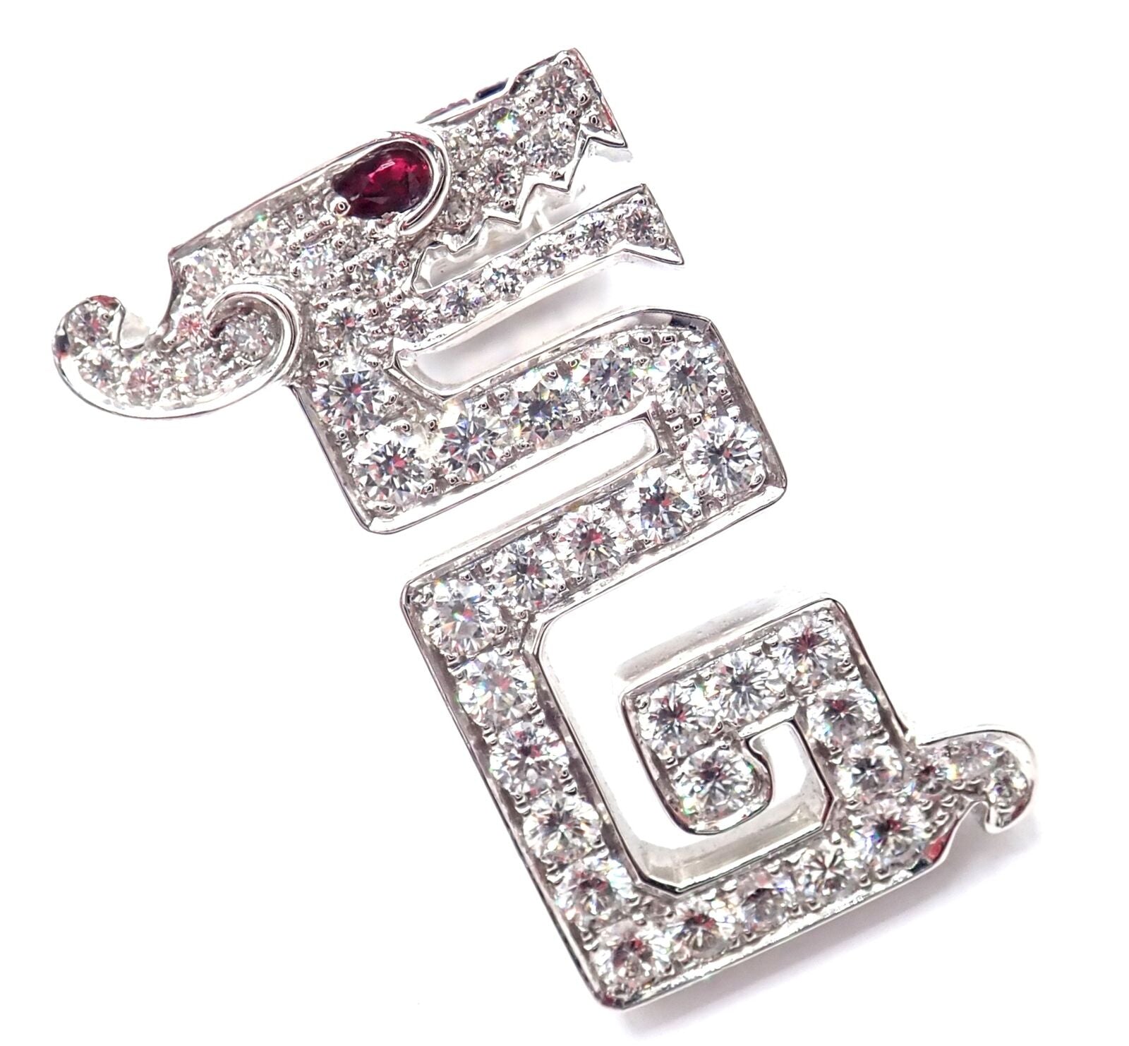 Authentic Cartier Le Baiser Du Dragon 18k White Gold Diamond Ruby Brooch Pin - Luxury Jewelry Gift for Women, Perfect for Weddings, Anniversaries & Special Occasions