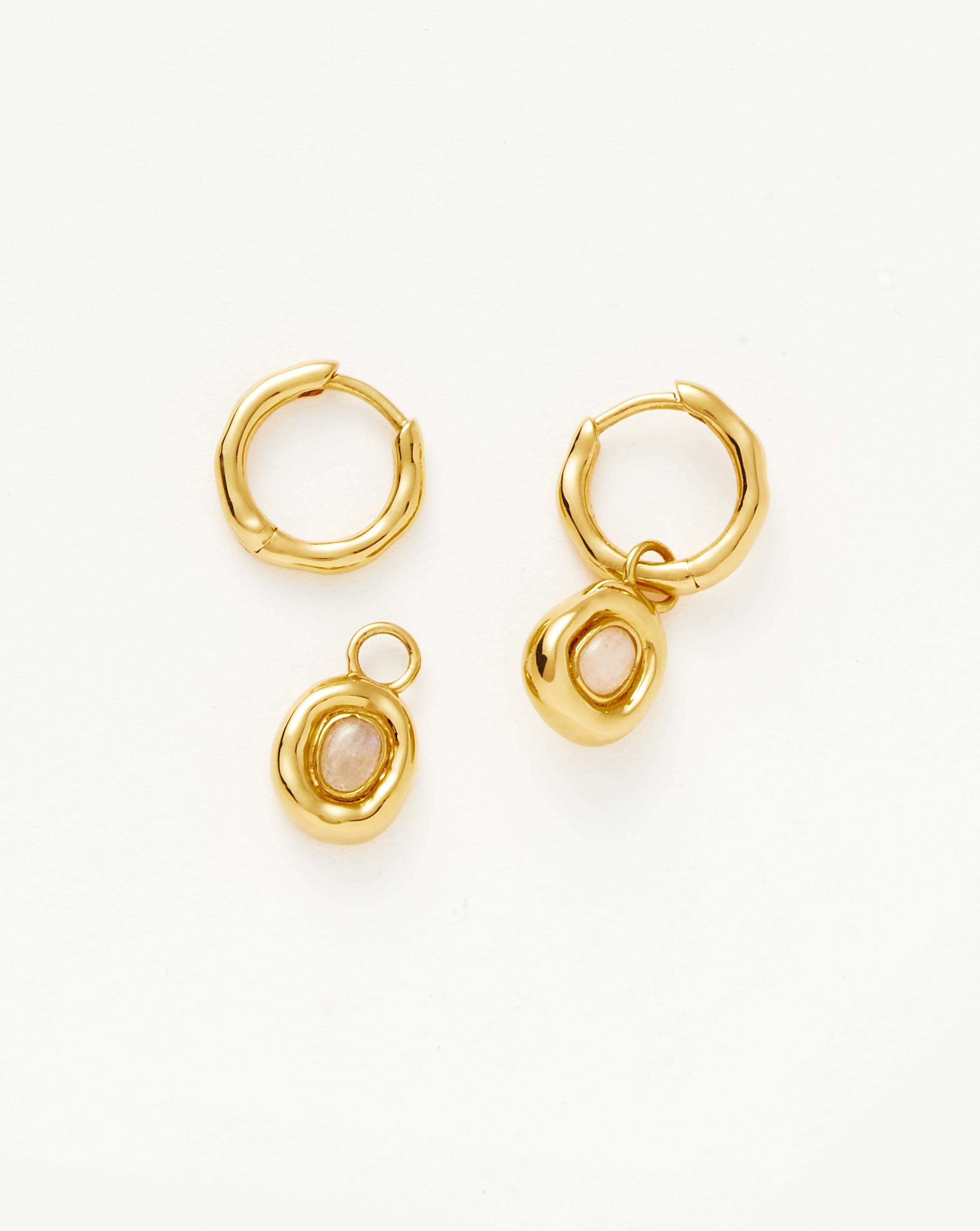 Molten Gemstone Doughnut Charm Mini Hoop Earrings | 18k Gold Vermeil & Rainbow Moonstone | Dainty Boho Jewelry for Everyday Wear, Gift for Her