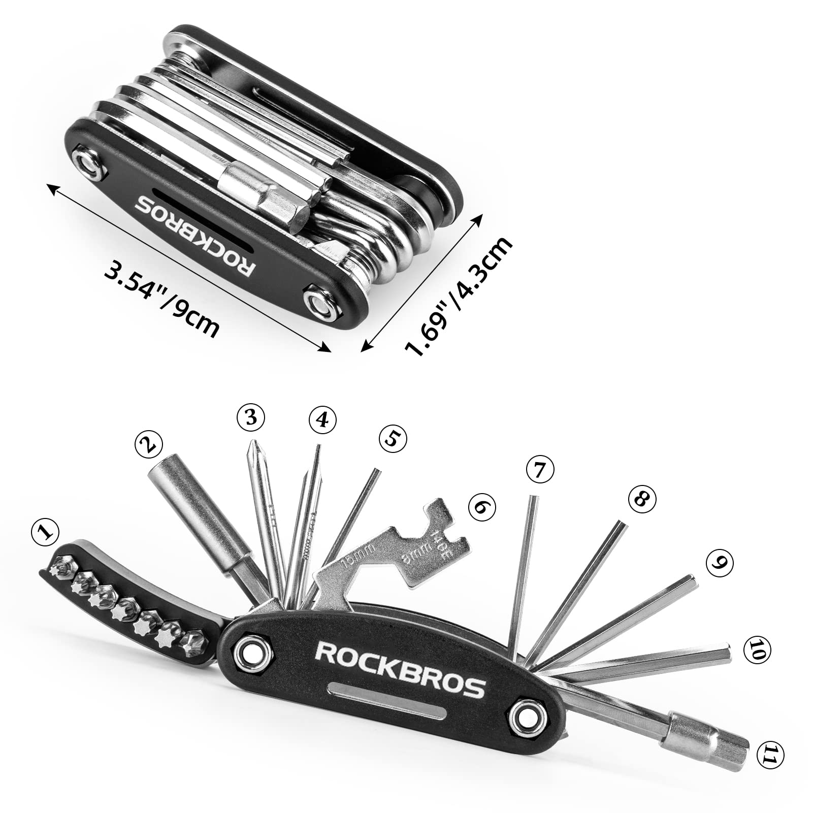 ROCKBROS 16-in-1 Multi-Function Bike Repair Tool Kit - Portable Foldable Cycling Multitool with Allen Wrench & Tire Levers - Perfect for Road Bikes, Mountain Bikes & Commuting Cyclists