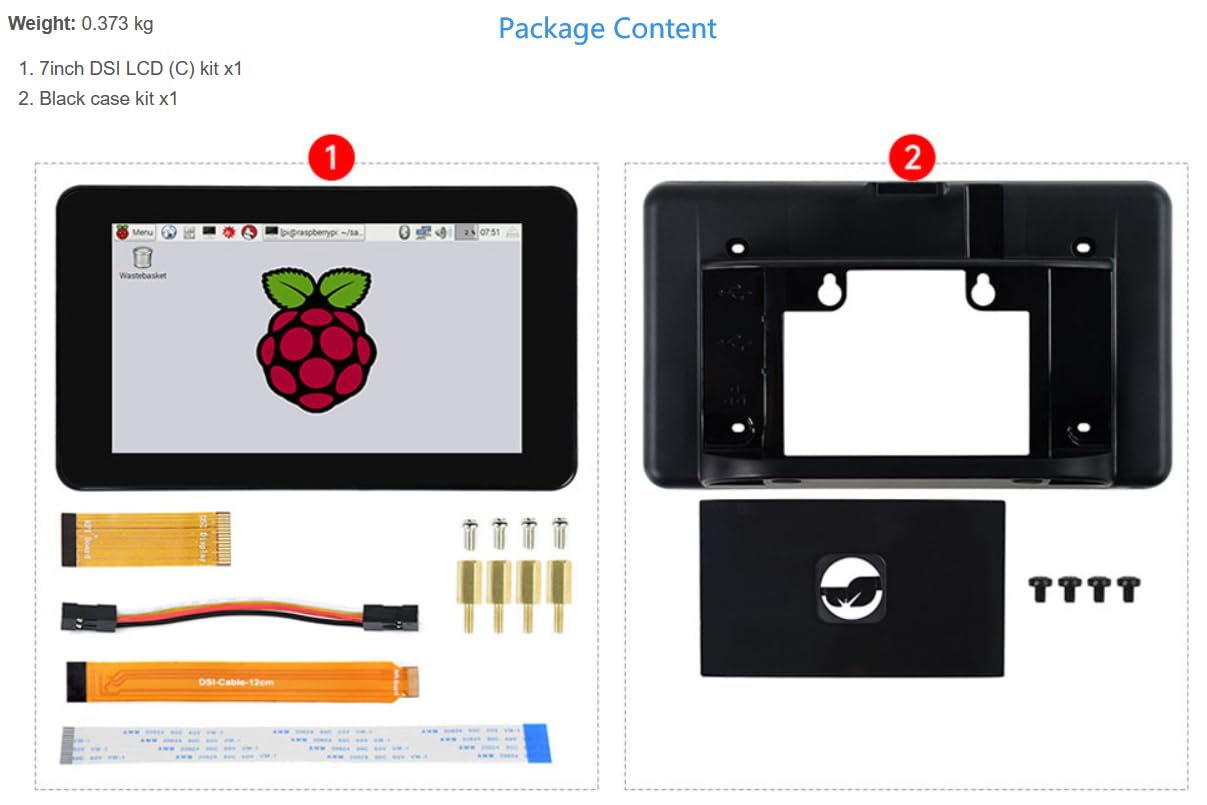 7inch IPS Capacitive Touch LCD Display Screen 1024×600 DSI Interface for Raspberry Pi 4 Model B/3B+/3B - with Protective Case | Perfect for DIY Projects, Smart Home Control & Embedded Systems